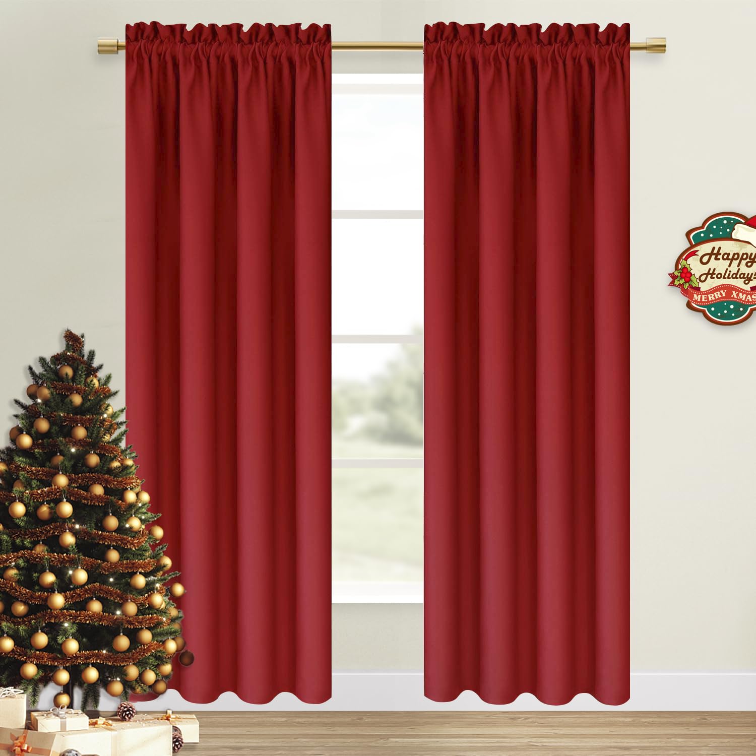 Blackout Curtains for Bedroom Living Room 38 x 84 Inch Long Red (2 Count)