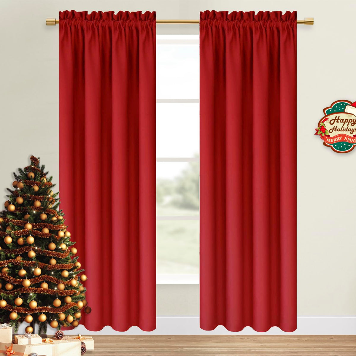 Blackout Curtains for Bedroom Living Room 52 x 84 Inch Long Red (2 Count)
