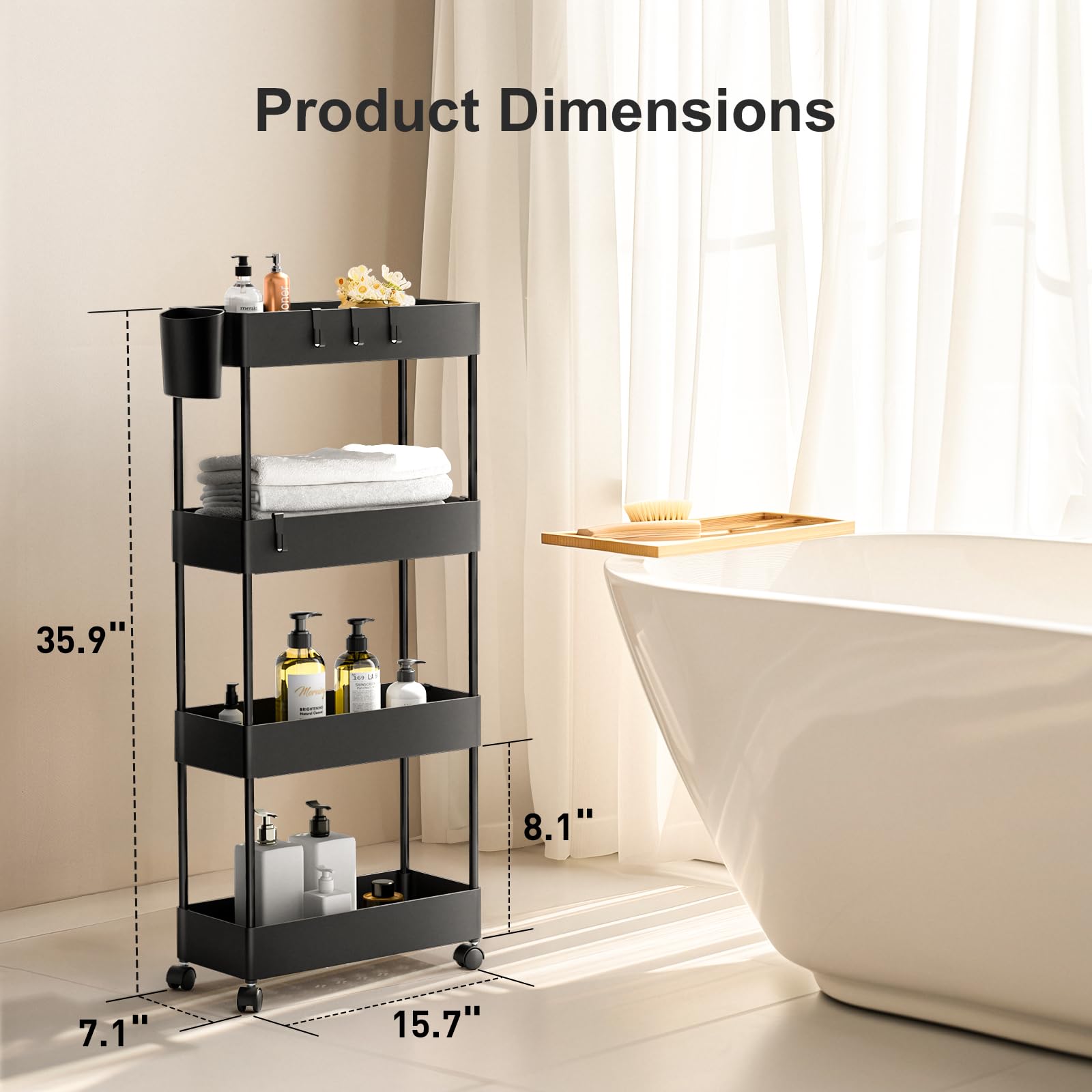 4 Tier Slim Storage Cart with Wheels