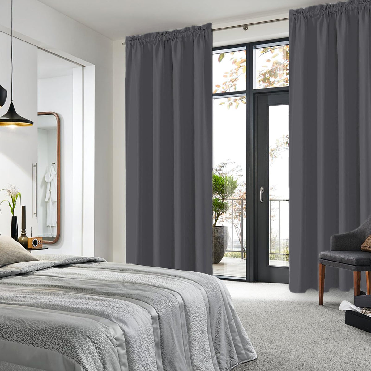 Wide Blackout Curtains for Bedroom 70 x 84 Inch Long Dark Grey (2 Count)