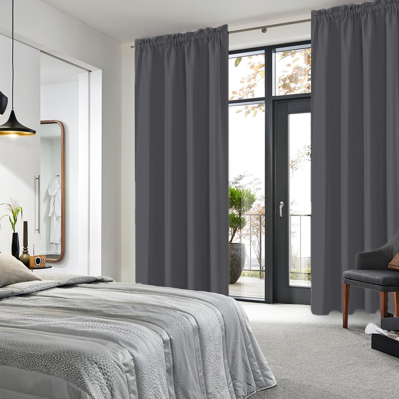 Wide Blackout Curtains for Bedroom 60 x 84 Inch Long Dark Grey