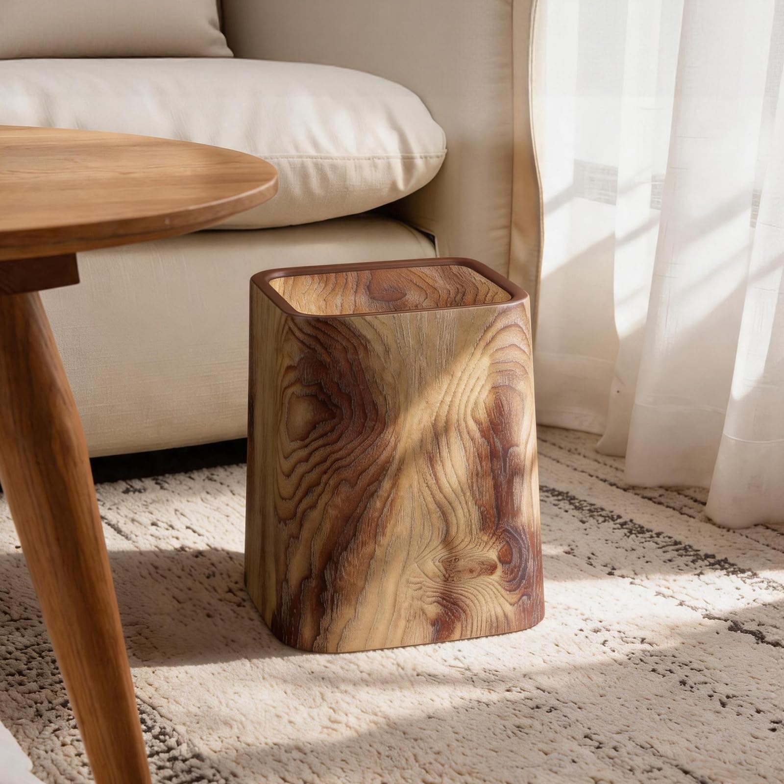 Wood Grain Plastic Trash Can Swing Top Lid (2 Count)