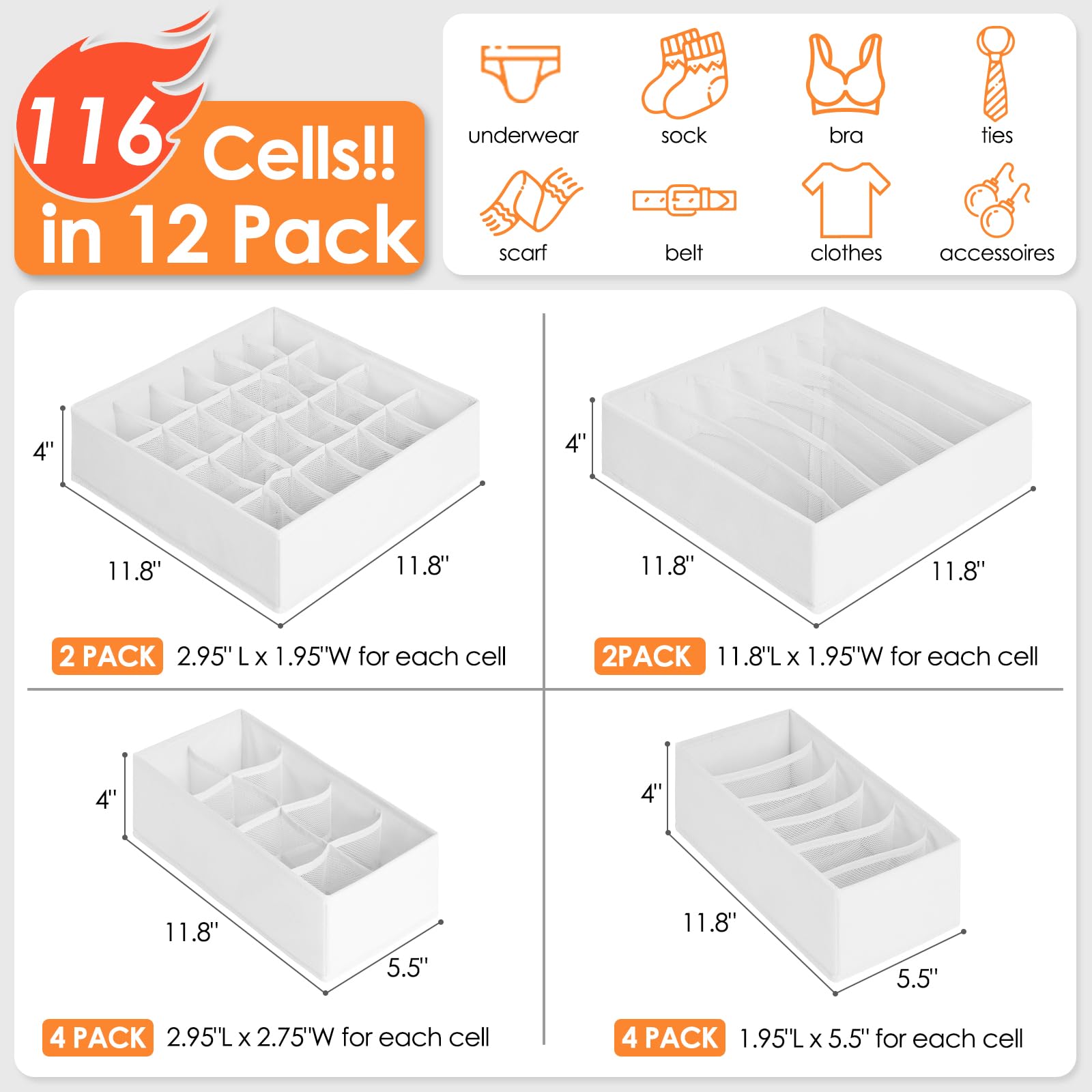 12 Pack Drawer Organizers for Clothing (12 Count)