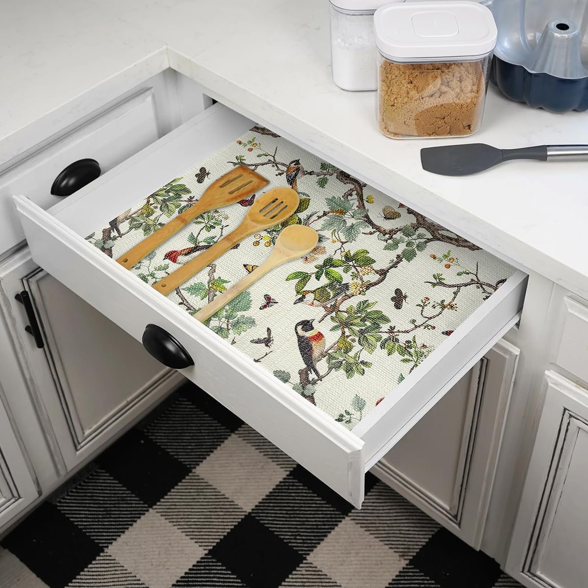 Non Adhesive Shelf Drawer Liner Floral Cabinet Liner for Shelves