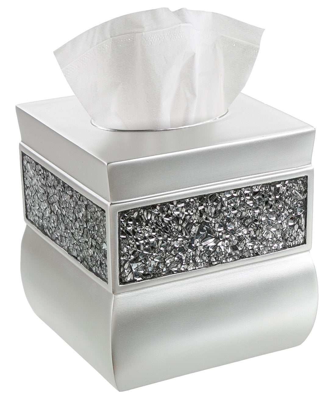 Crackled Glass Silver Square Resin Tissue Box Cover with Bottom Slider