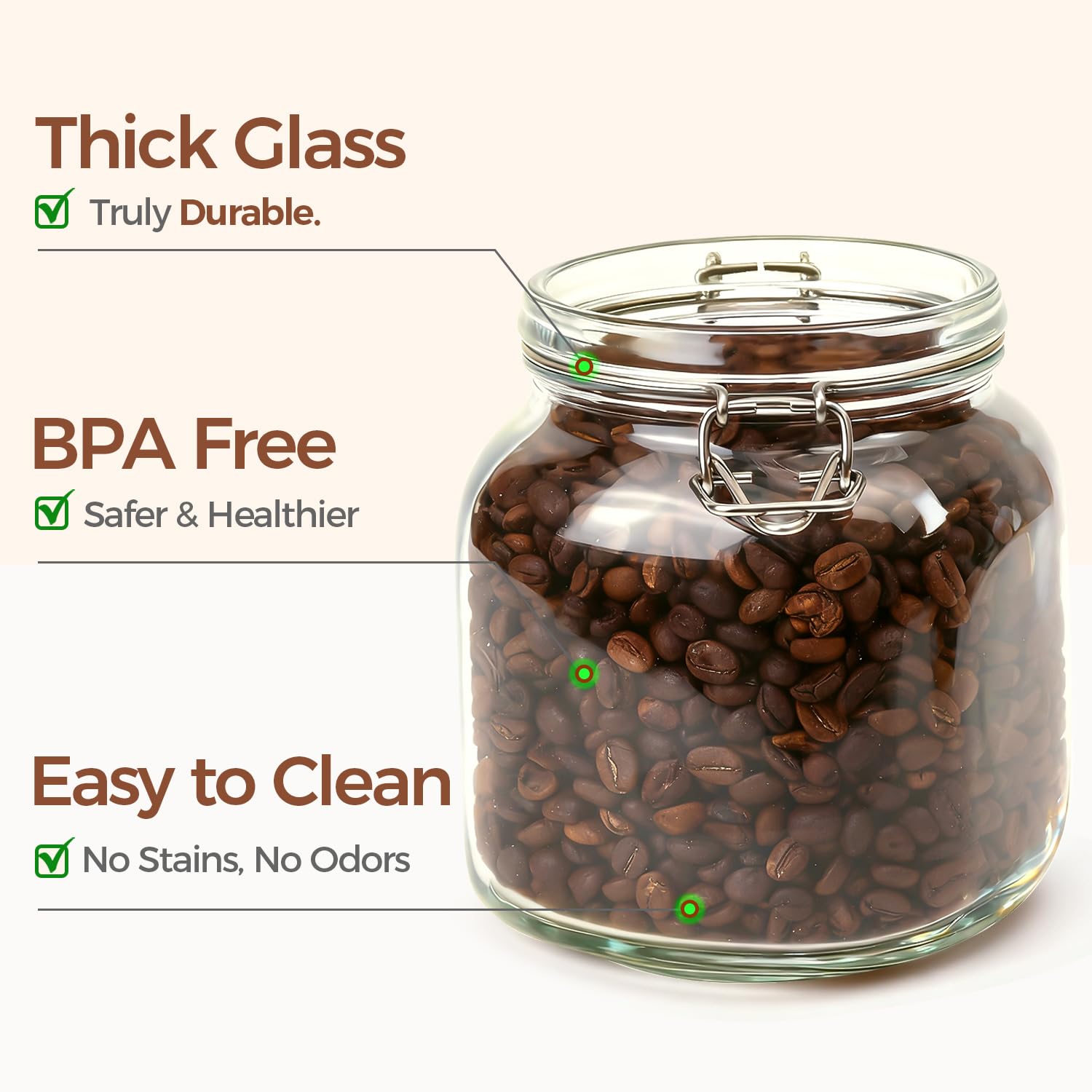 Square Glass Pantry Jars with Airtight Lids 34 oz 3 Pack Coffee (3 Count)