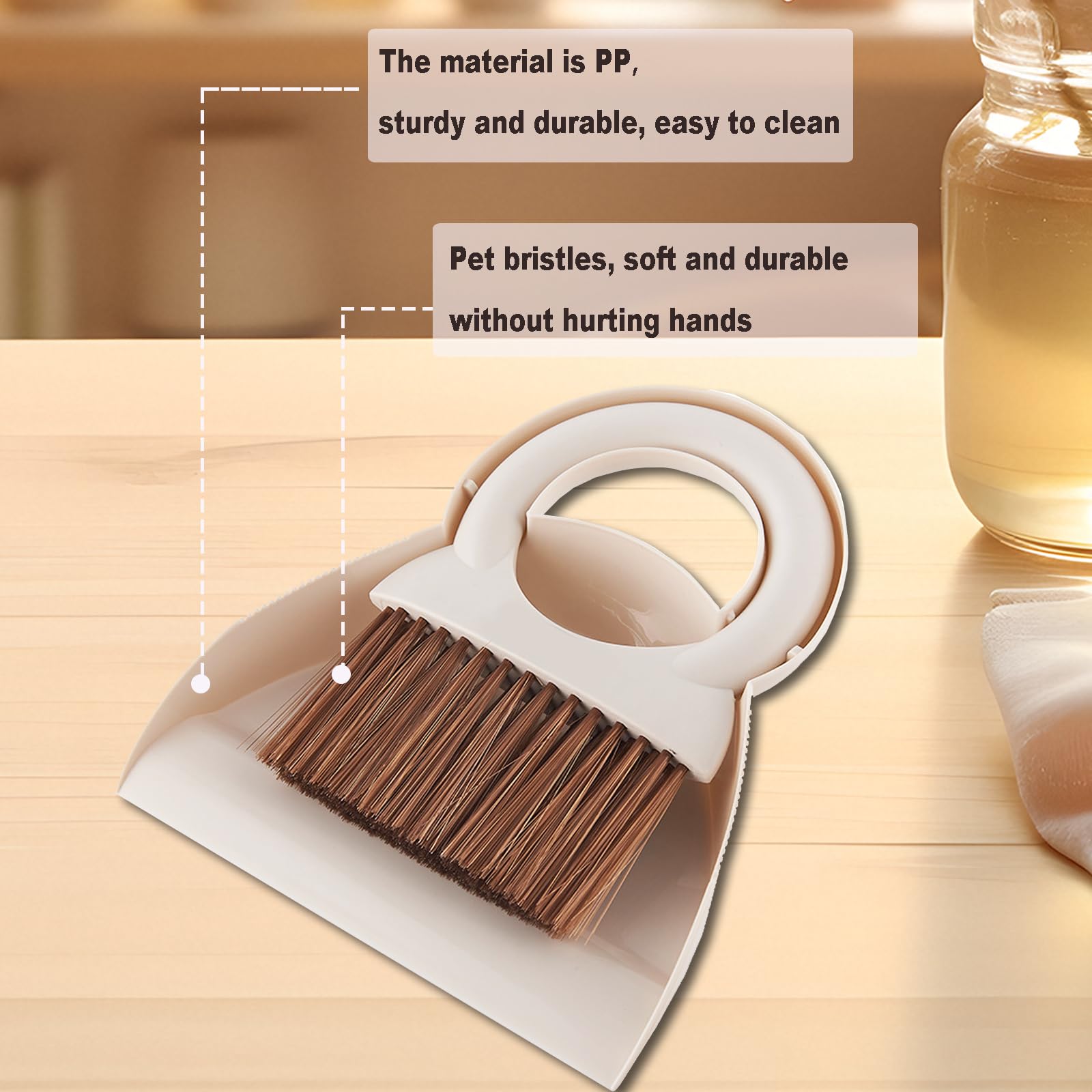 Round Handle Brush and Dustpan Set Small Broom & Dustpan Portable Handheld Sweeper for Desktop Sofa Floor Pet Nest