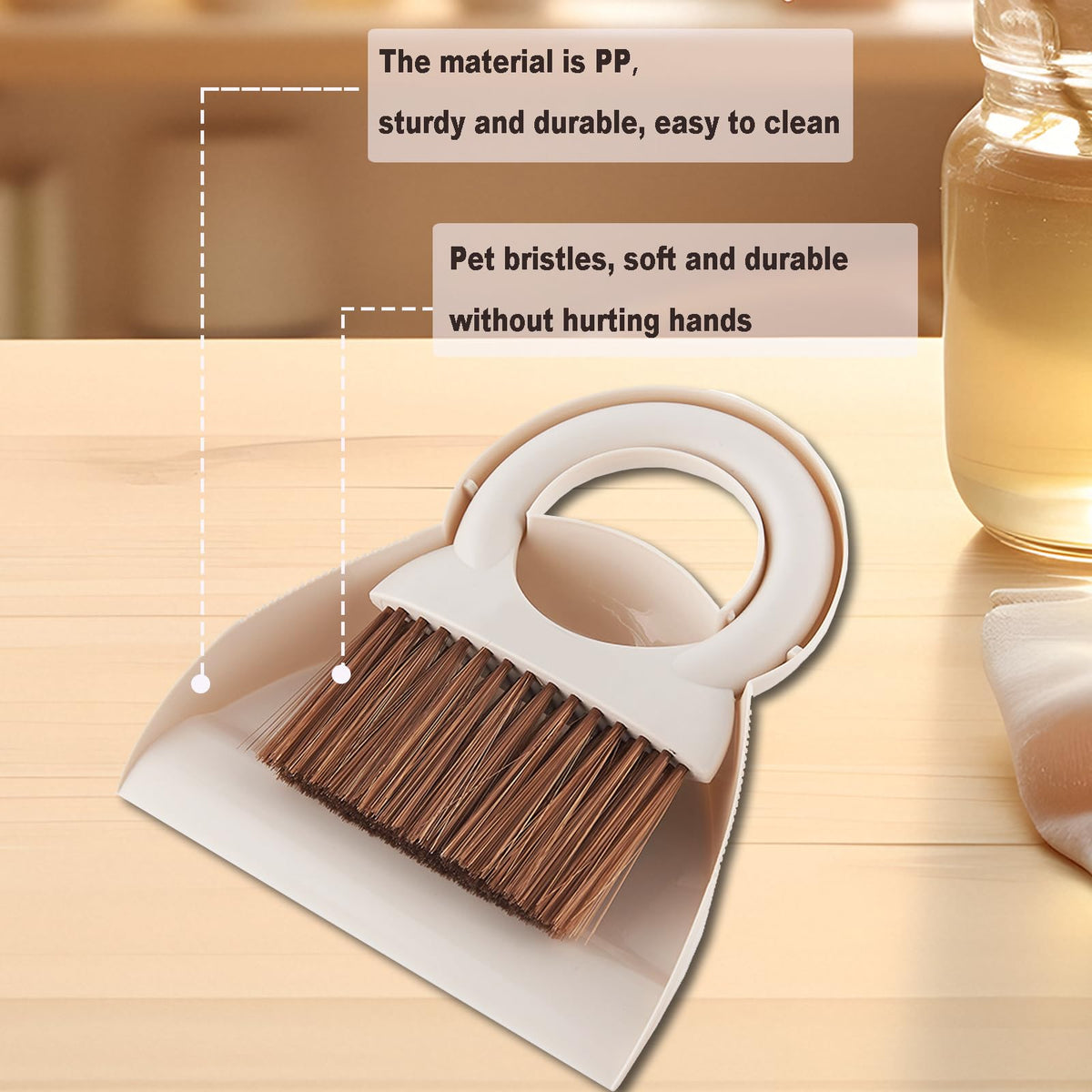 Round Handle Brush and Dustpan Set Small Broom & Dustpan Portable Handheld Sweeper for Desktop Sofa Floor Pet Nest