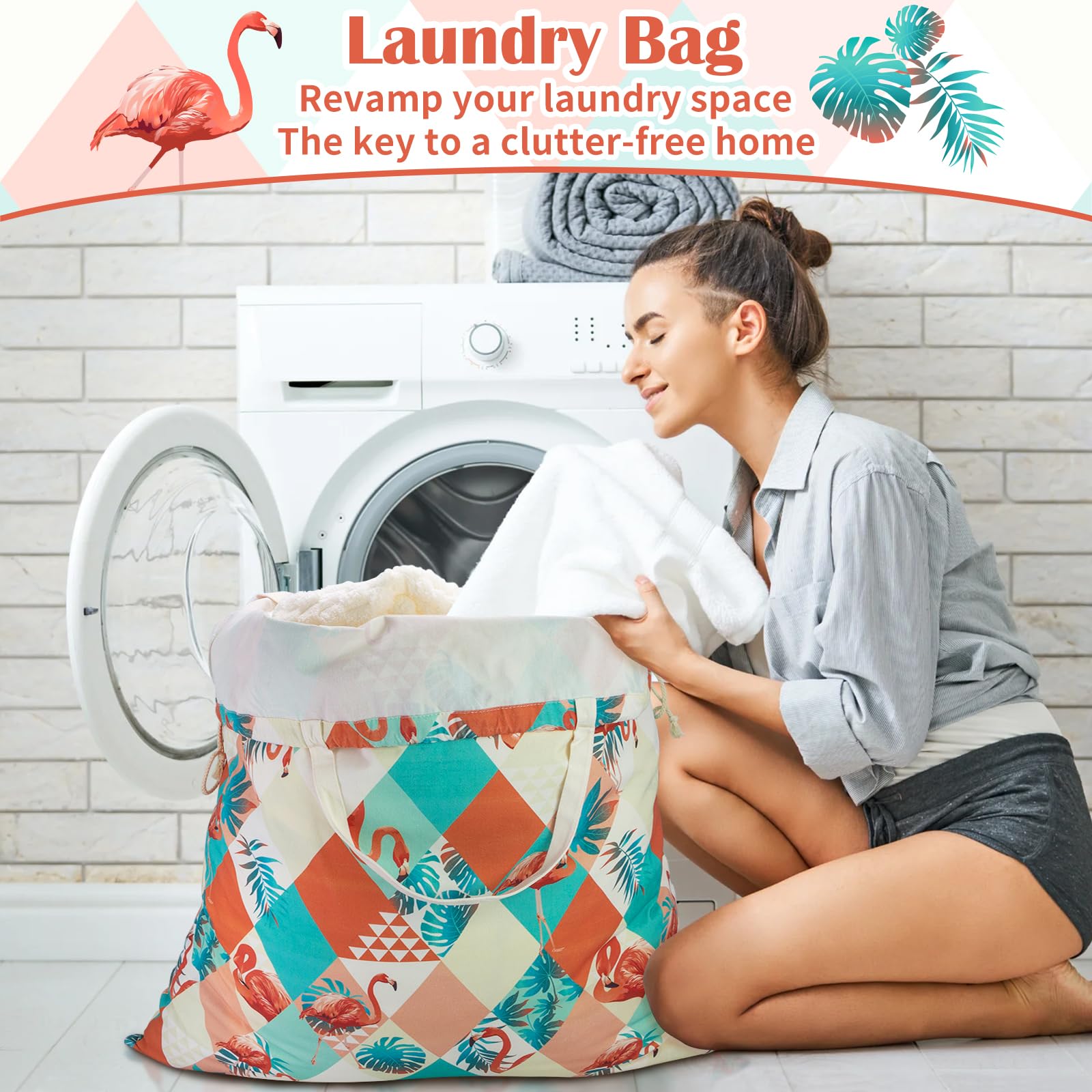 Canvas Laundry Bag with Handles & Drawstring