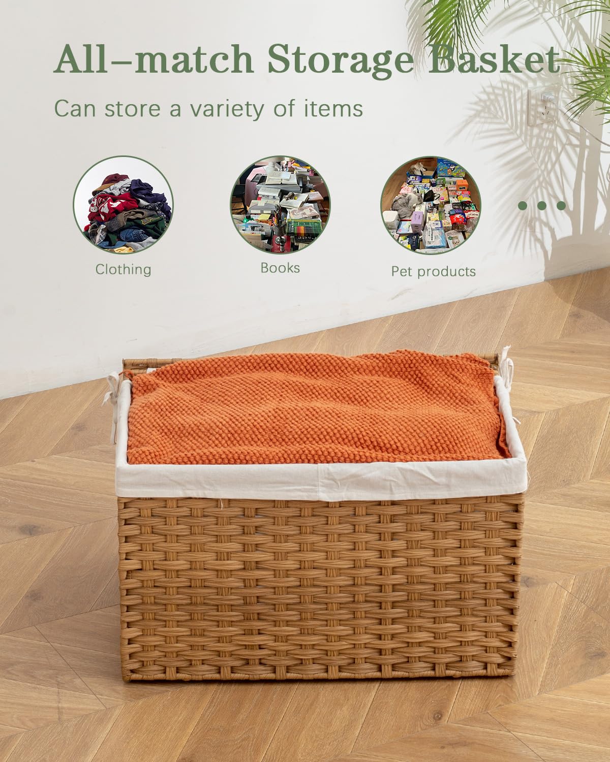 Storage Basket with Lid Rattan Woven Storage Baskets with 2 Separate Lids