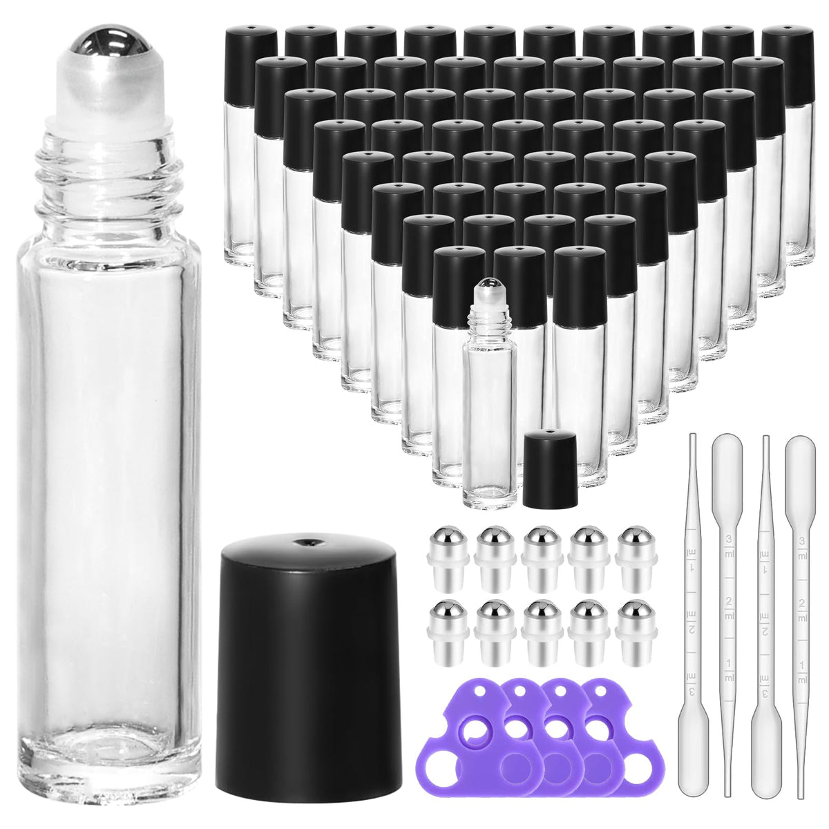 10ml Clear Glass Roller Rottles for Essential Oils (54 Count)