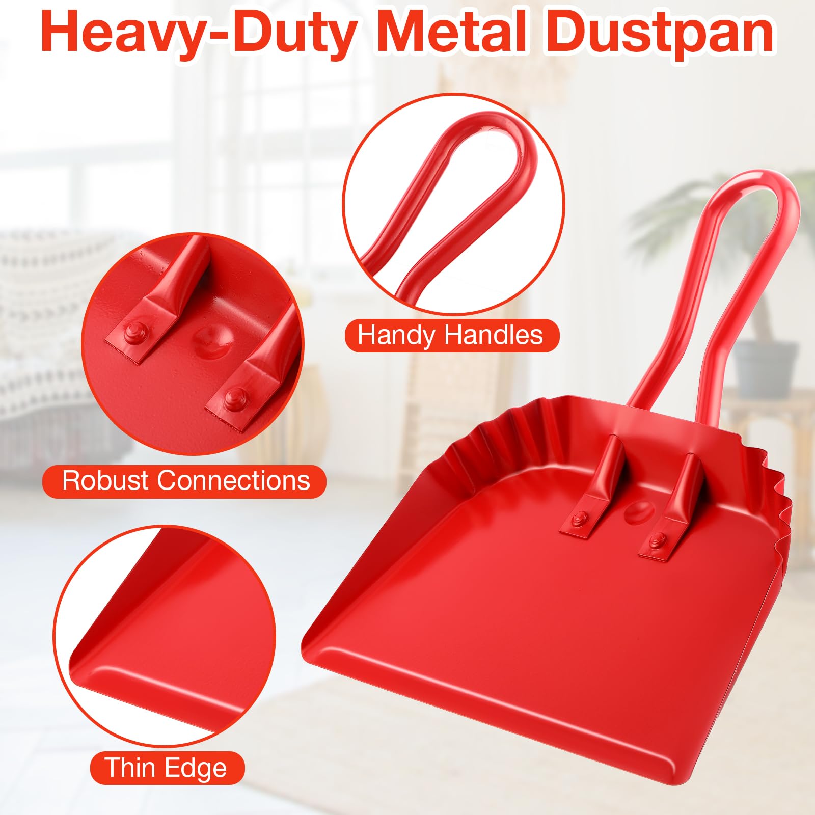 4 Pack 12 inch Heavy Duty Metal Dustpan Large Wide Dust Pans for Household Handheld Wide Scooper and Debris Cleaning Tool Ideal for Home and Commercial Use (4 Count)