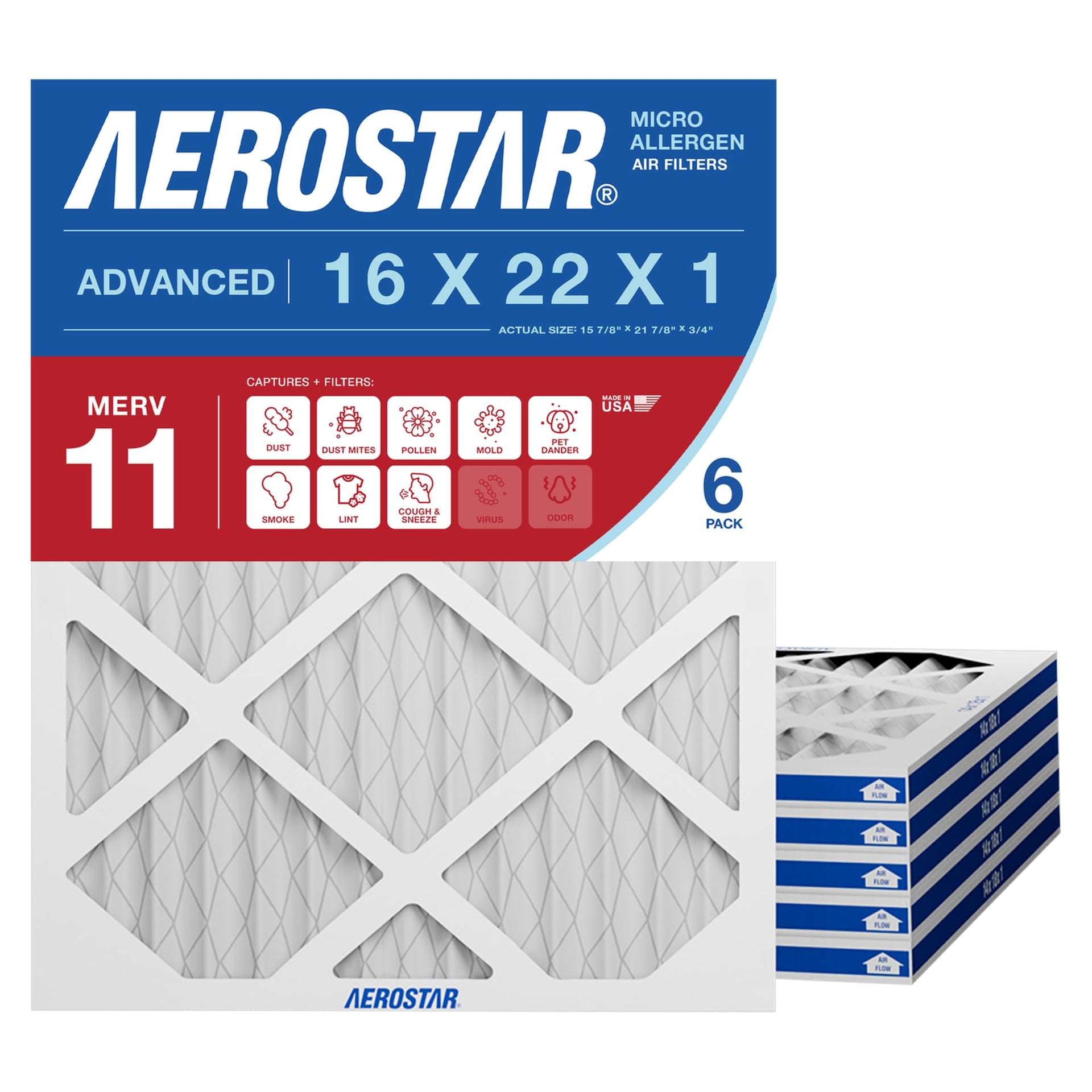 Air Filter 16x22x1 MERV 11 AC Filter (6 Count)
