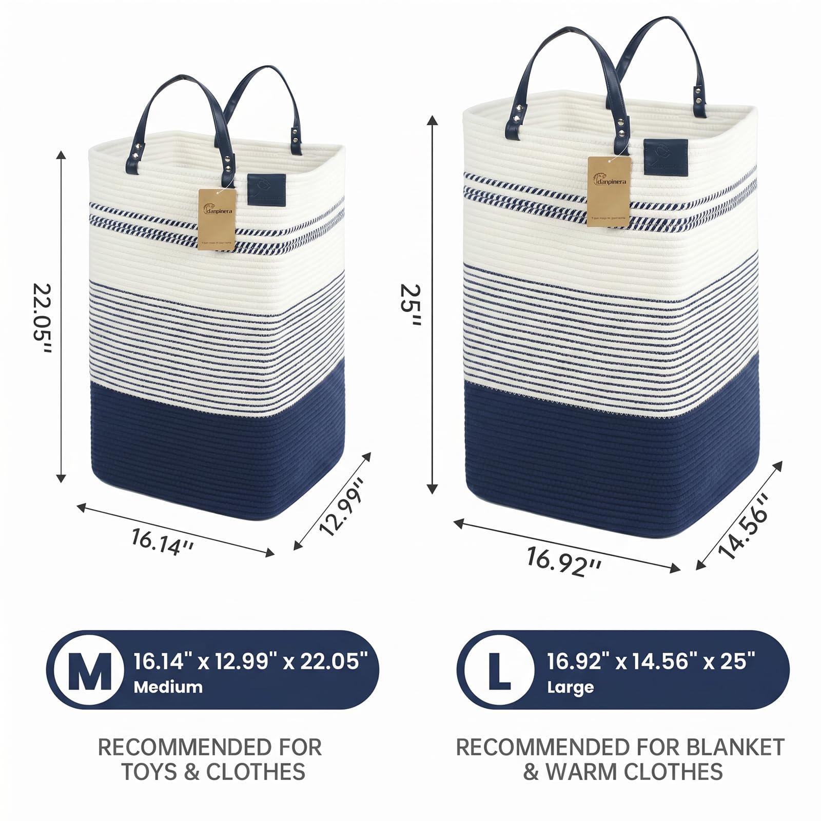 75L Woven Laundry Hamper with Long Leather Handles