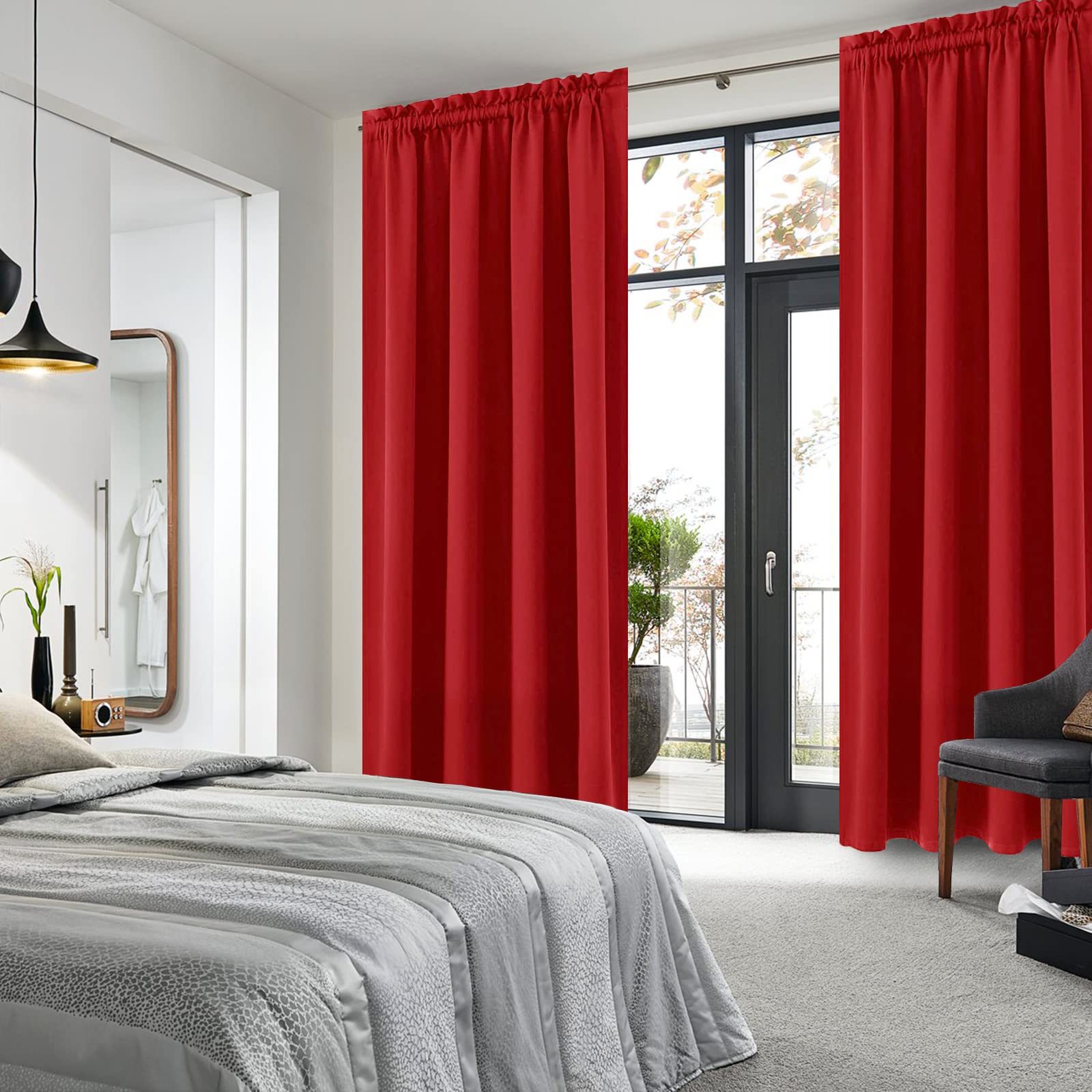 Blackout Curtains for Bedroom Living Room 52 x 84 Inch Long Red (2 Count)