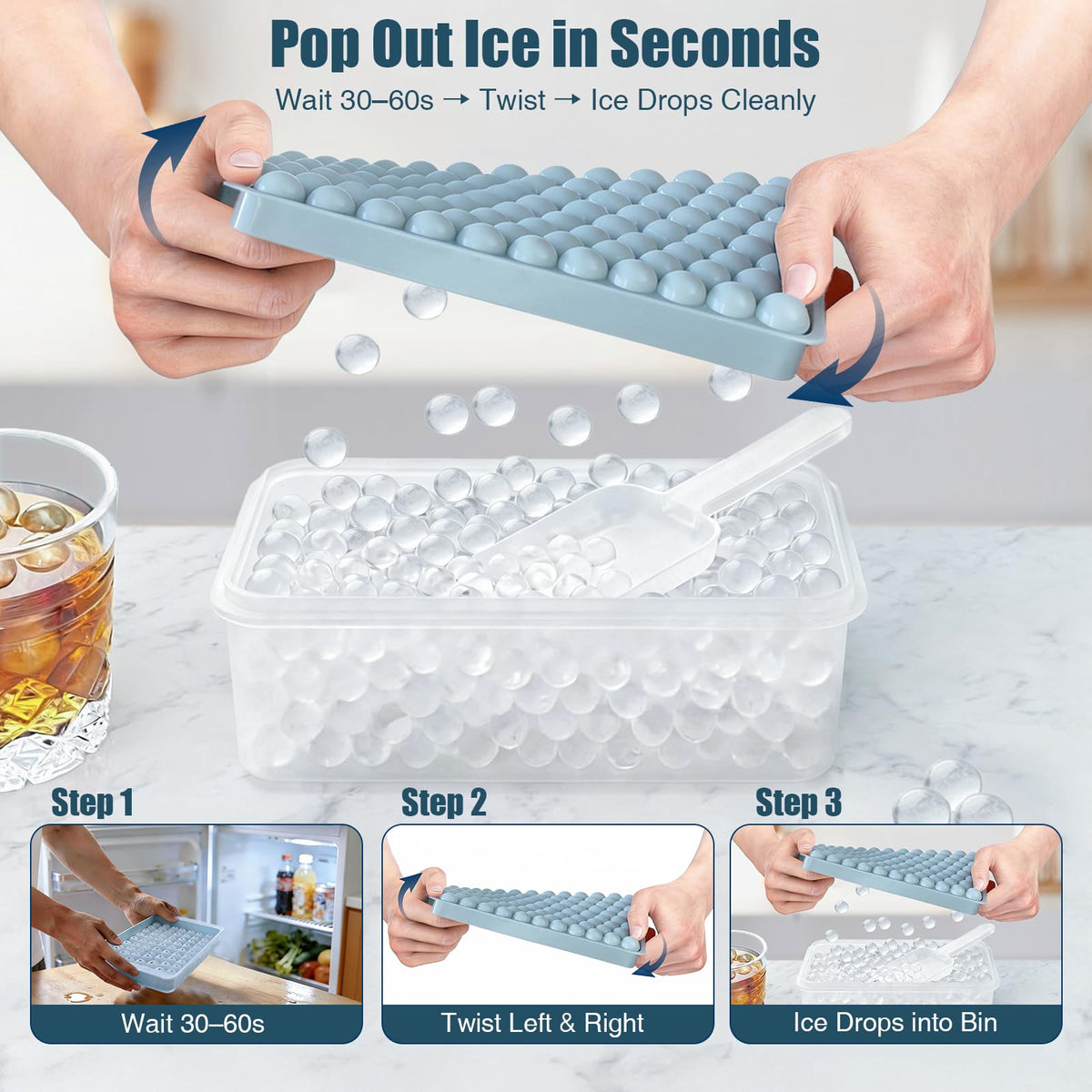 Mini Ice Cube Trays for Freezer with Lid (2 Count)