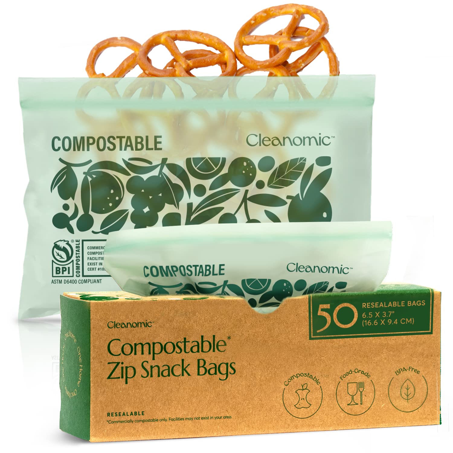 Compostable* Snack Size Food Storage Bags (50 Count)