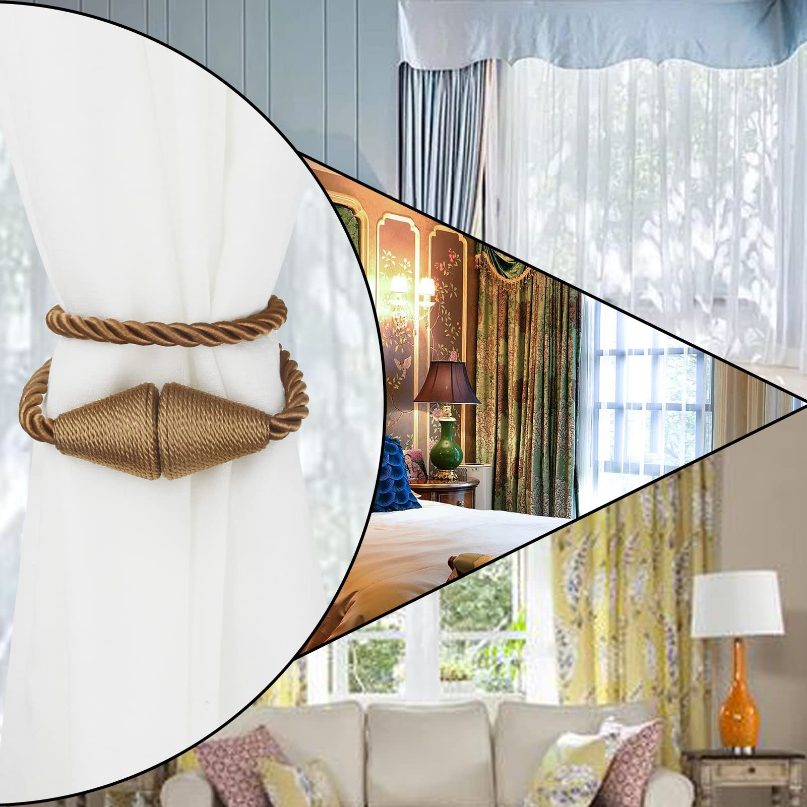 6 Pack Magnetic Curtain Tiebacks Rope Modern Handmade Curtain Tie Backs Decorative Drapes Weave Holdbacks for Window Décor