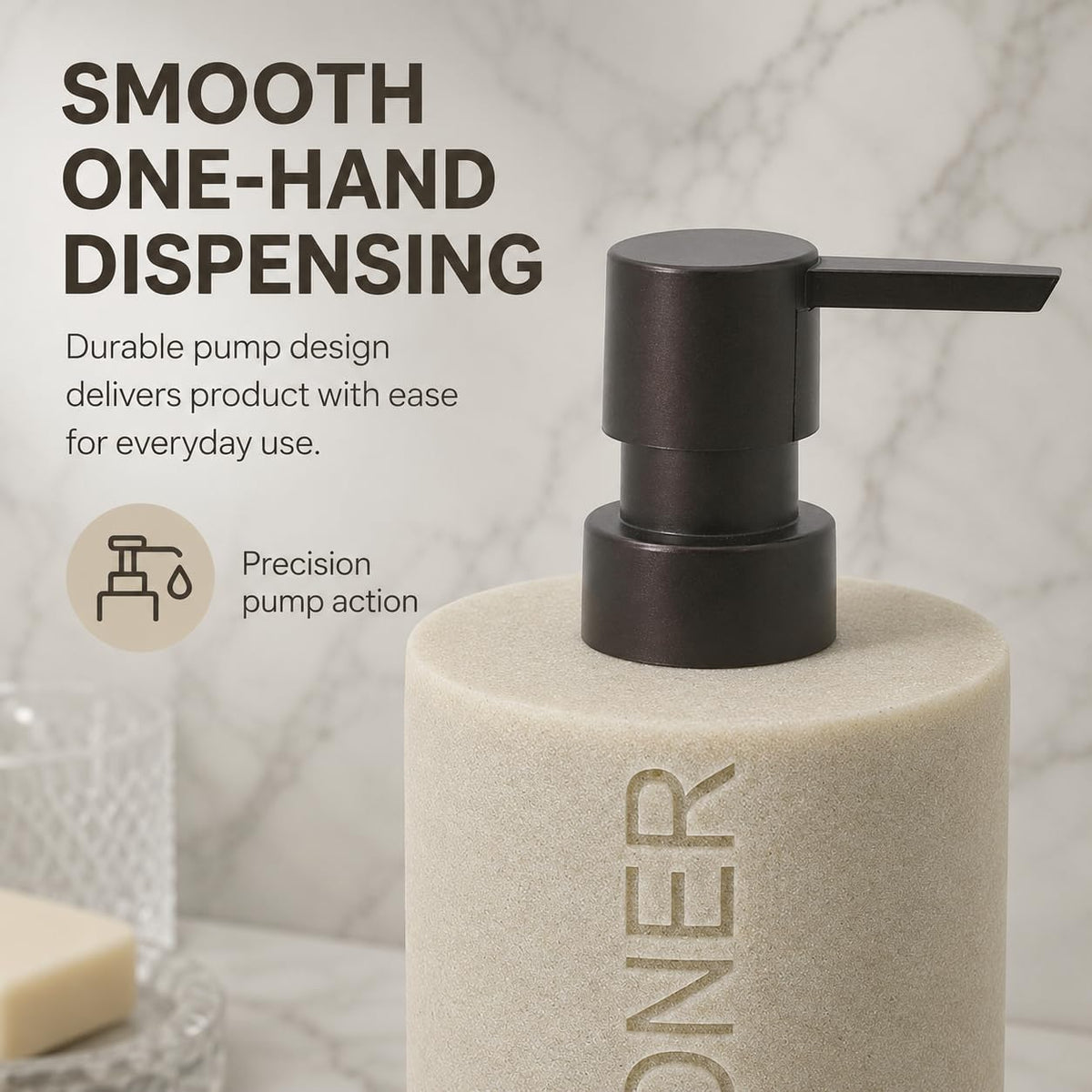 Resin Tan Sandstone Conditioner Engraved Bottle Refillable Pump Dispenser