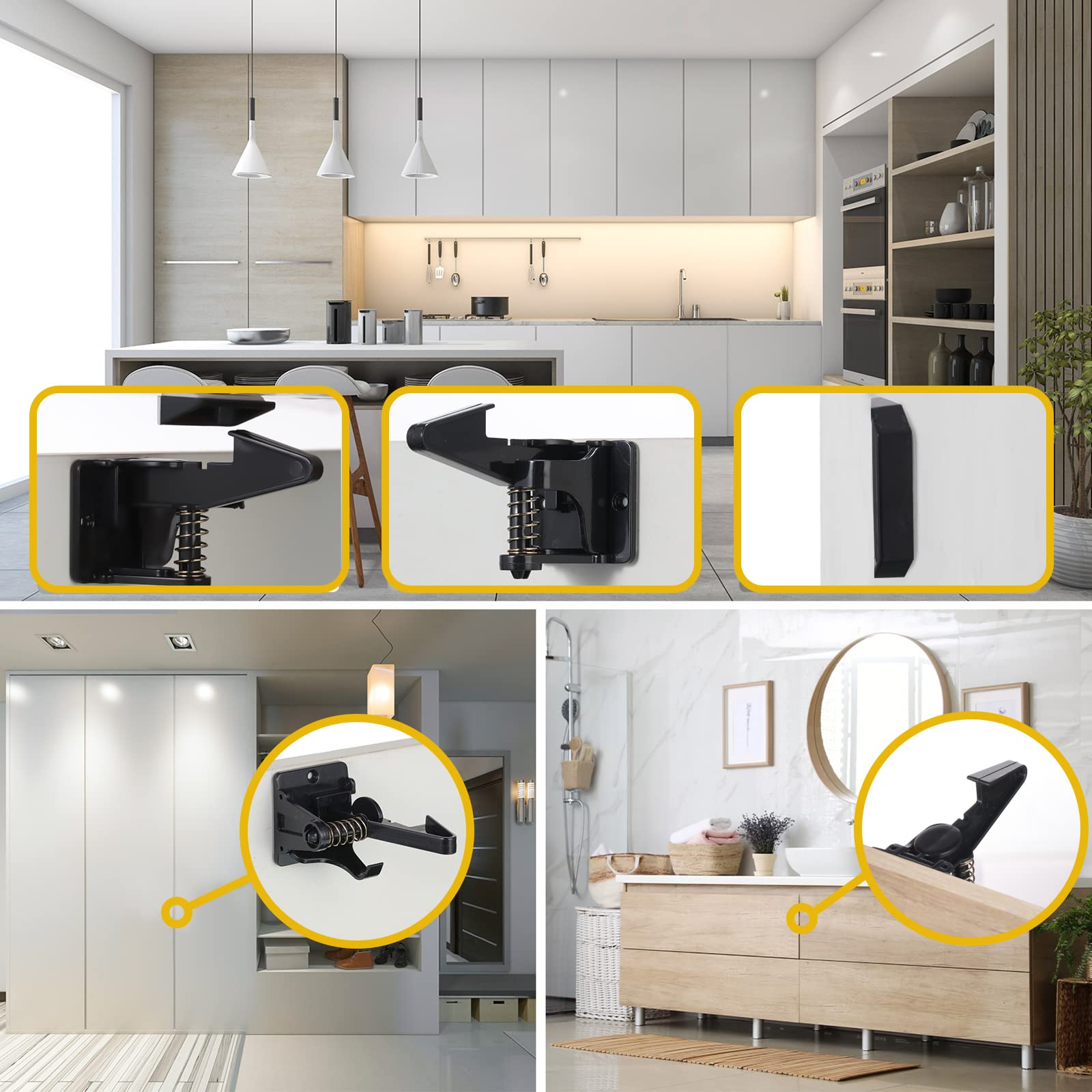30 Pcs Cabinet Locks Child Safety Latches Invisible Safety Drawer Latches with Screws Self Adhesive Cabinet Drawer Locks for Baby Child Proofing Home Kitchen Furniture Door