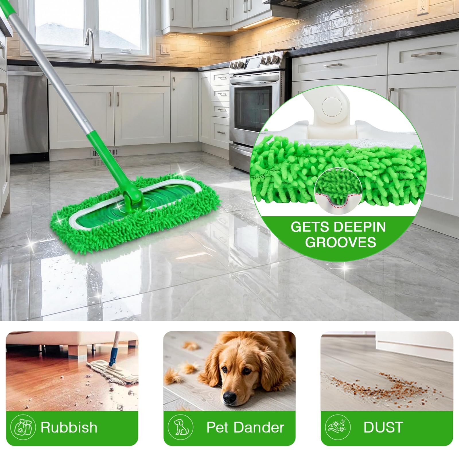 Mop Pads for Swiffer Sweeper Reusable Microfiber 5PCS Dry Wet Replacement Mop Pad Refills Sweeping Mopping Cloths for Floor Cleaning (5 Count)