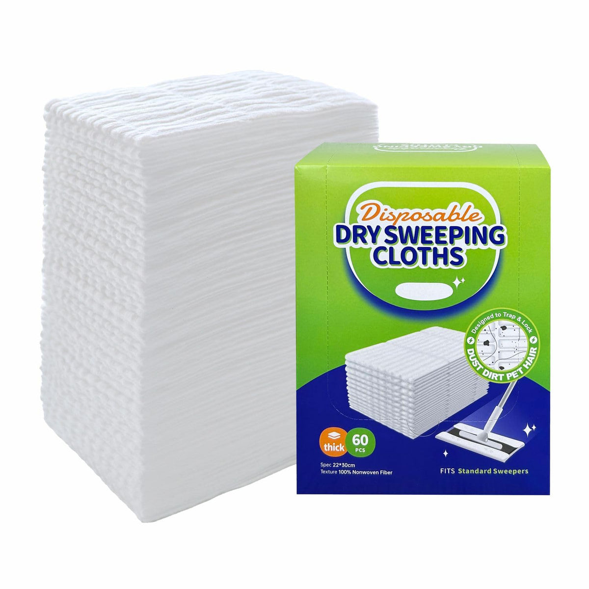 Disposable Mop Cloth Dry Sweeping Pad for Flat Mop Sweeping Cloths Multi Surface Refills (60 Count)