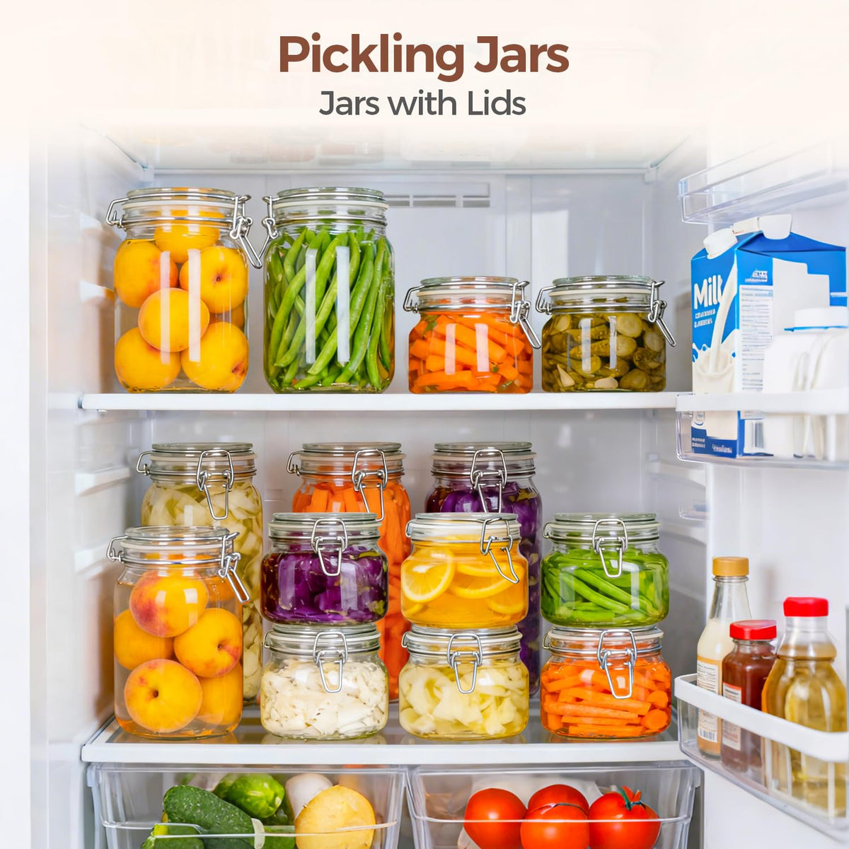 Square Small 17 oz Glass Jars with Airtight Lids 6 Pack Wide Mouth (6 Count)