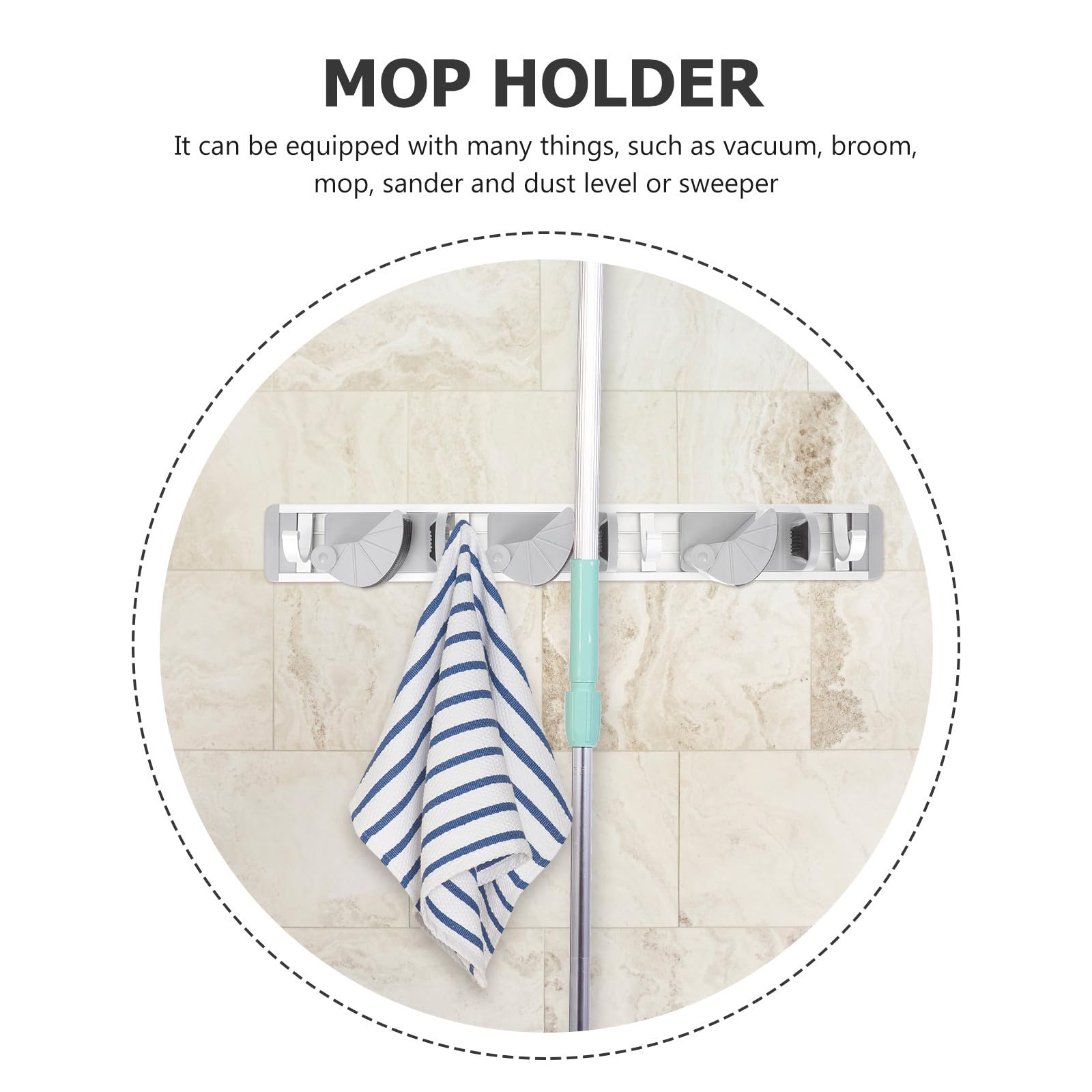 Punch free Mop Holder with 4 Hooks Space Aluminum Wall