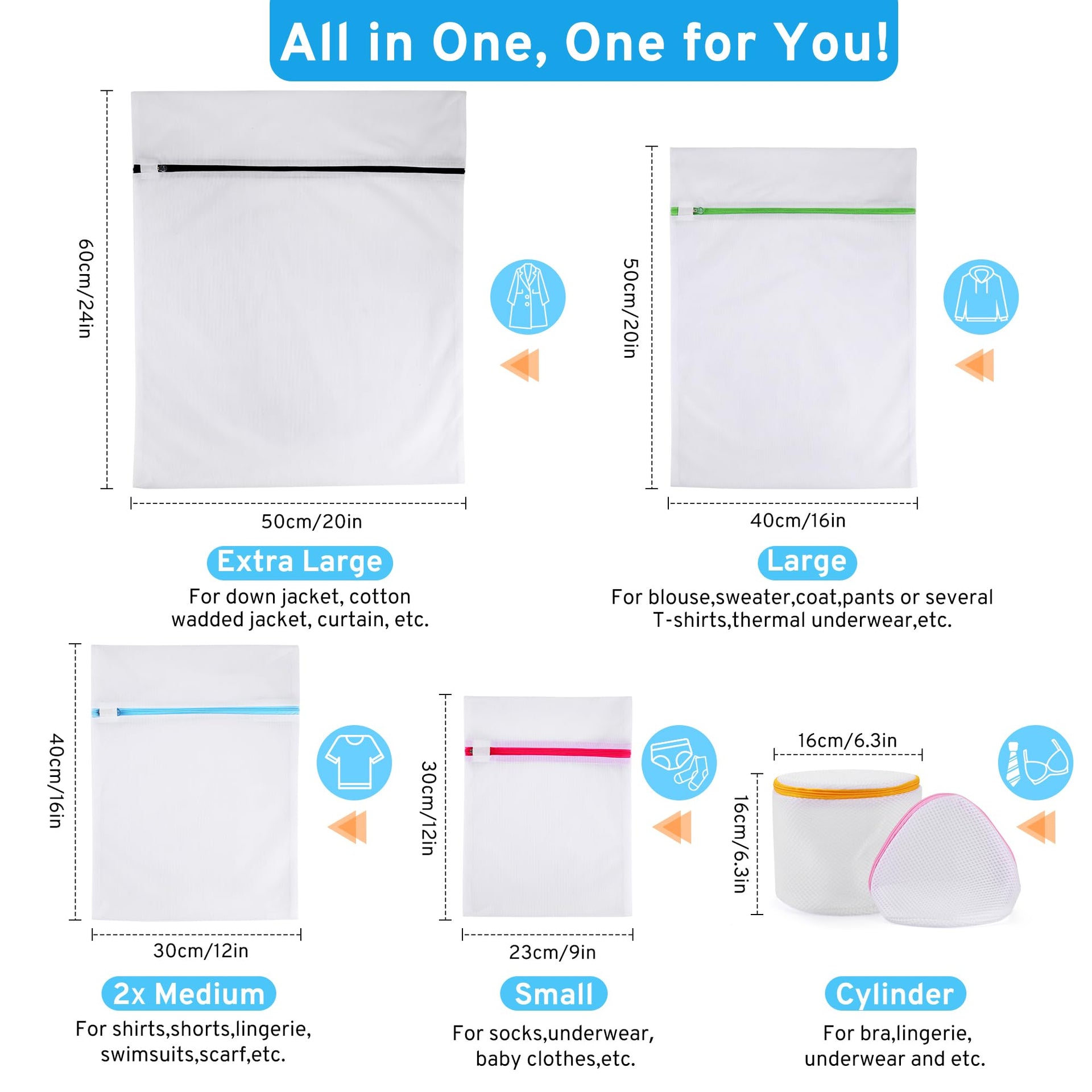 Ultimate 7 Pack 6 Size Mesh Laundry Bags Set for Delicates with AUTO