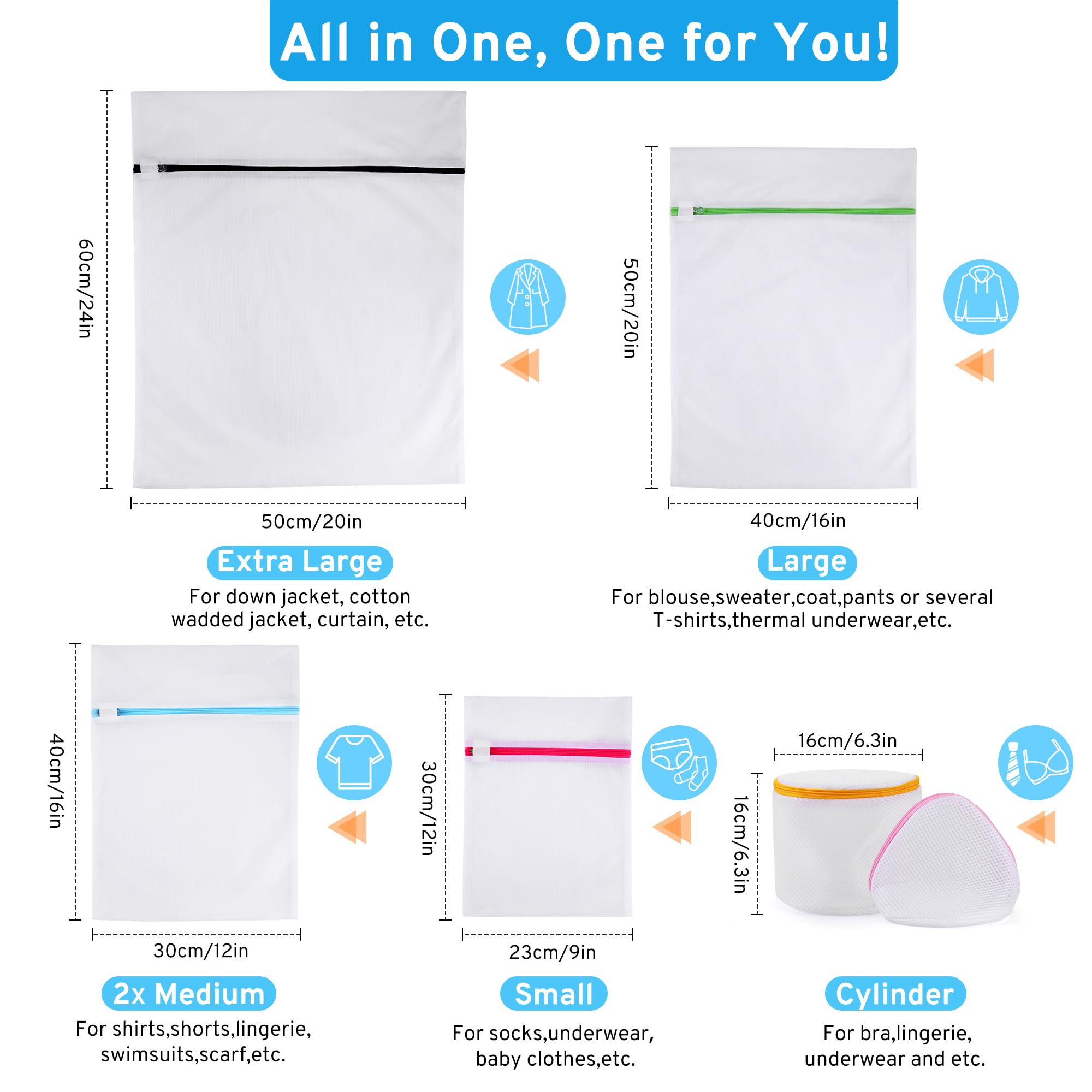 Ultimate 7 Pack 6 Size Mesh Laundry Bags Set for Delicates with AUTO