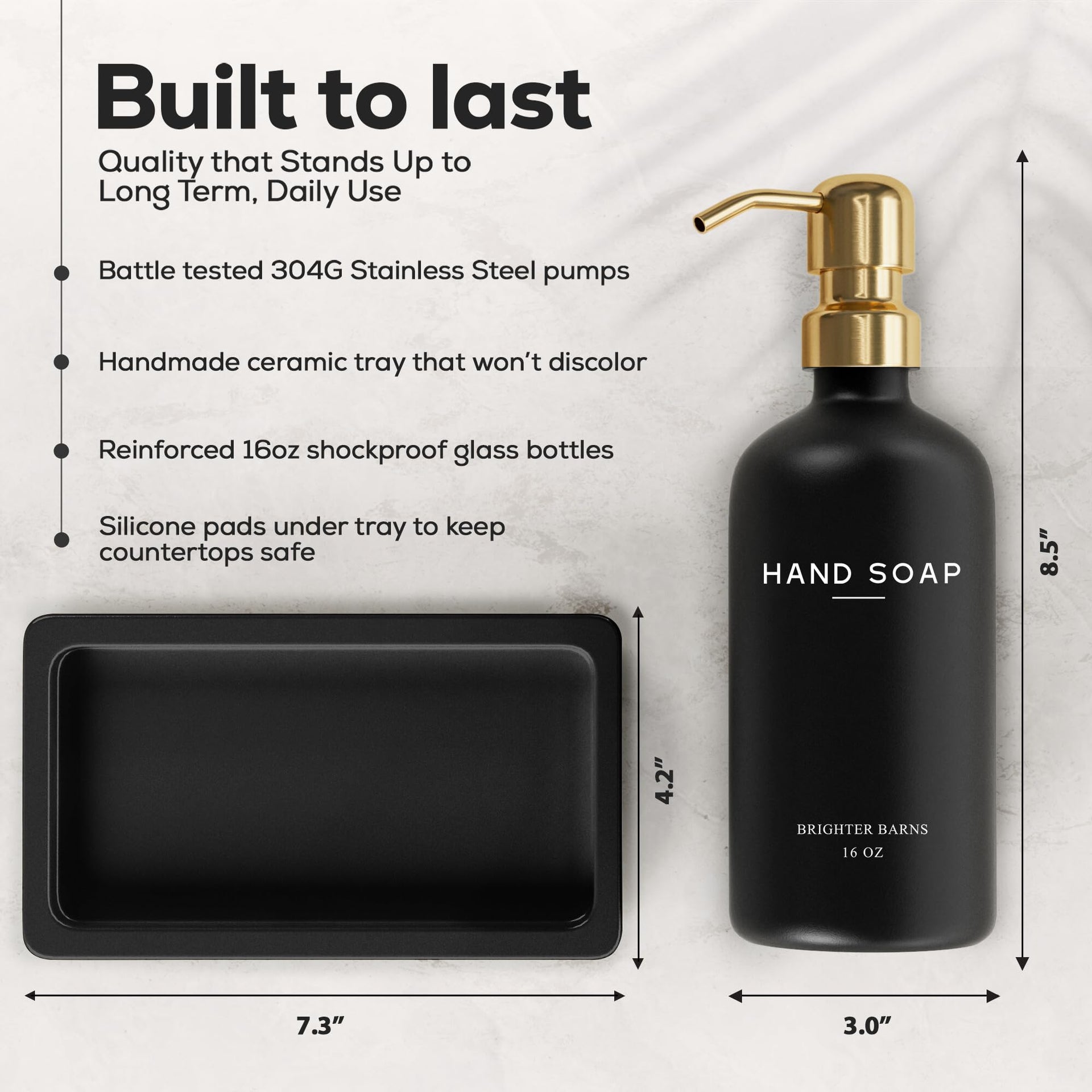Luxury Glass Soap and Lotion Dispenser Set with Tray by Brighter Barns