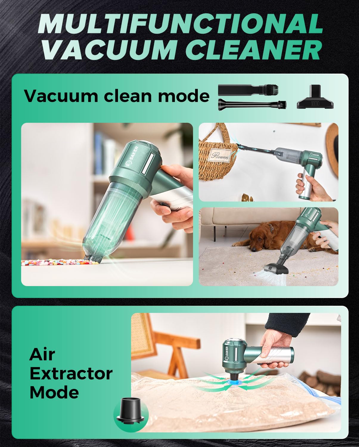Handheld Car Vacuum Cordless Portable 17000PA HL133 Olive Green