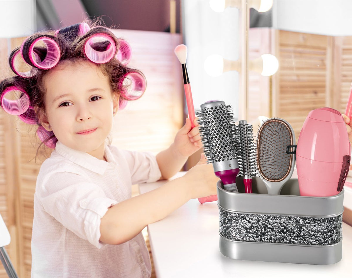 Crackled Glass Silver Toothbrush and Toothpaste Holder for Bathroom