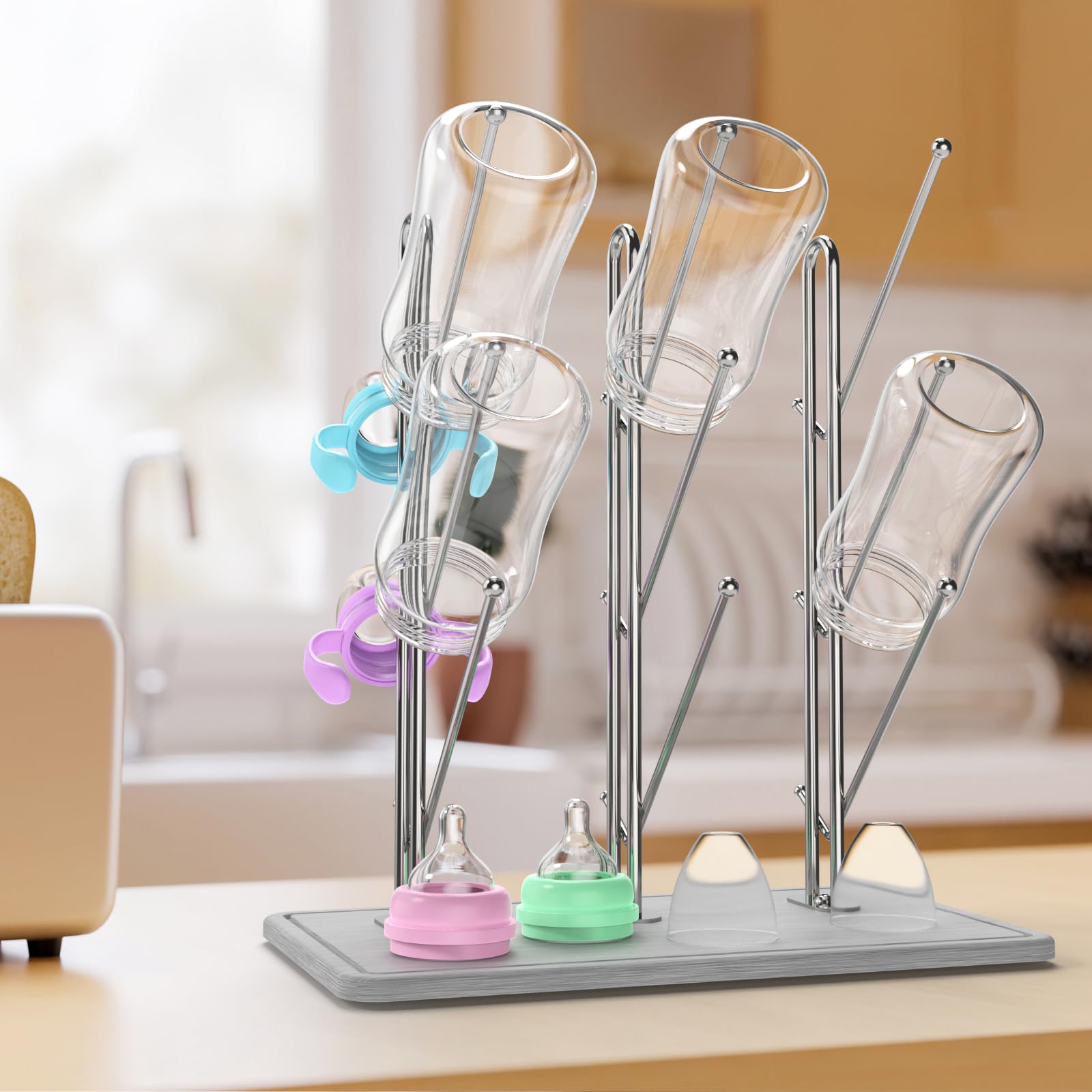 Baby Bottle Drying Rack with Diatomite Base & Stainless Steel Frame