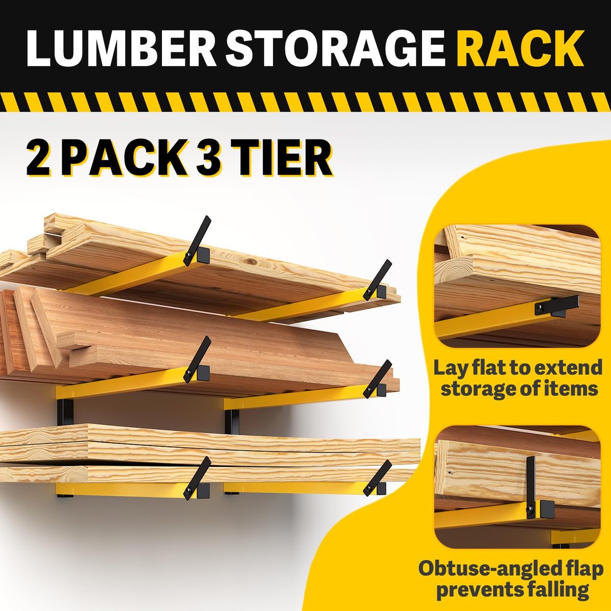 Lumber Storage Rack Folding Wood Storage Racks Wall (2 Count)