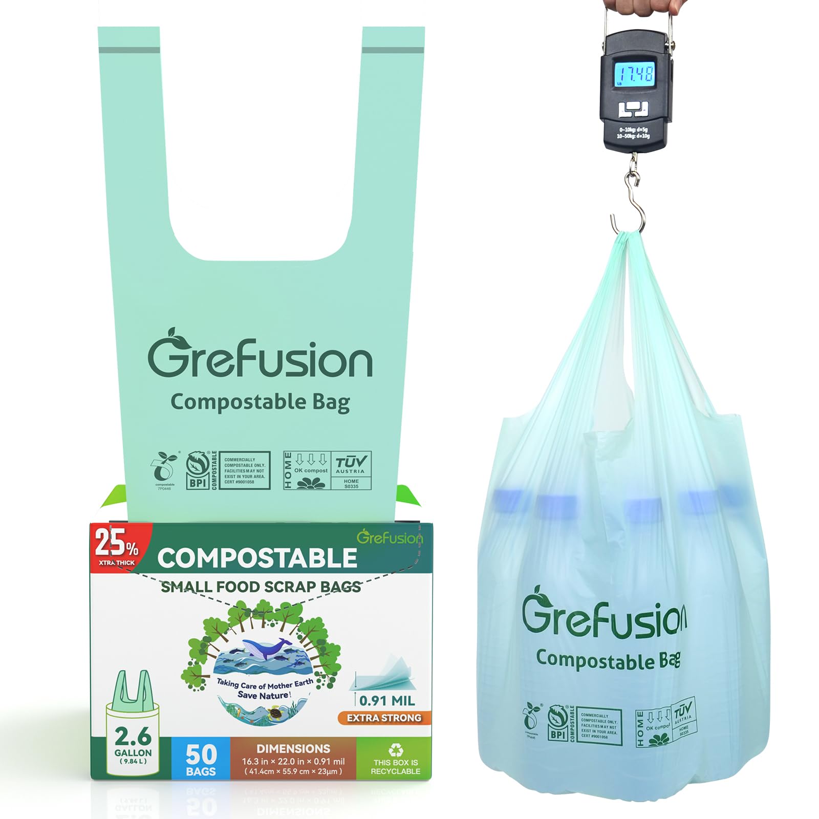 Compostable Trash Bags with handle (50 Count)