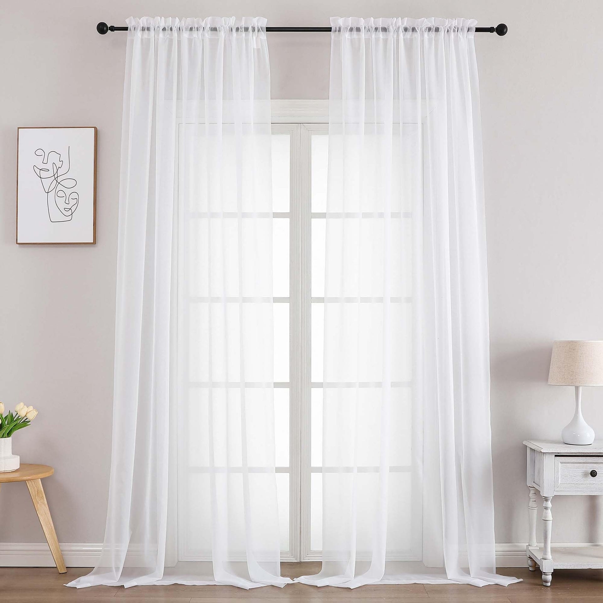 White Sheer Scarf Valances for Windows 216 Inch Extra Long (2 Count)