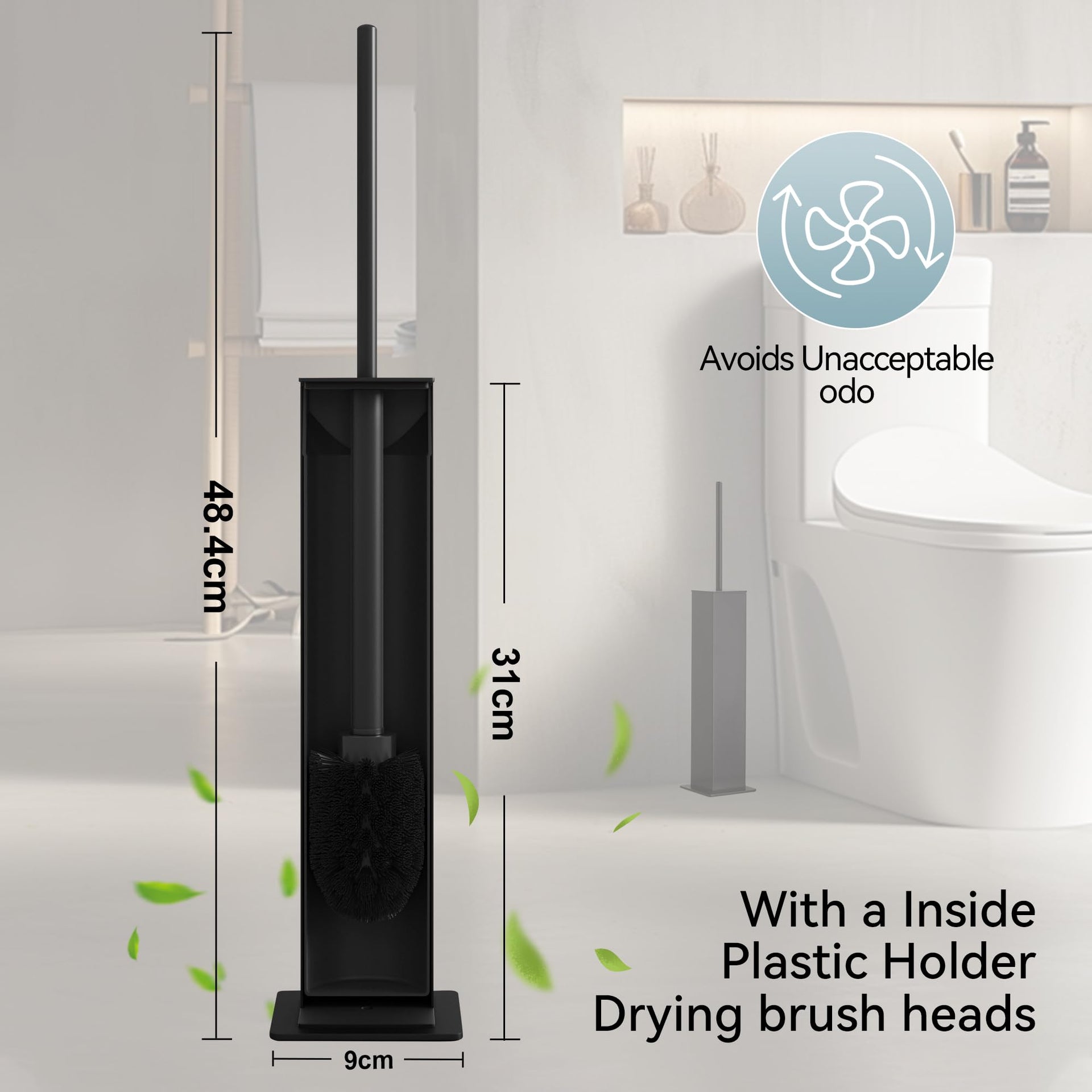 Black Toilet Brush and Holder