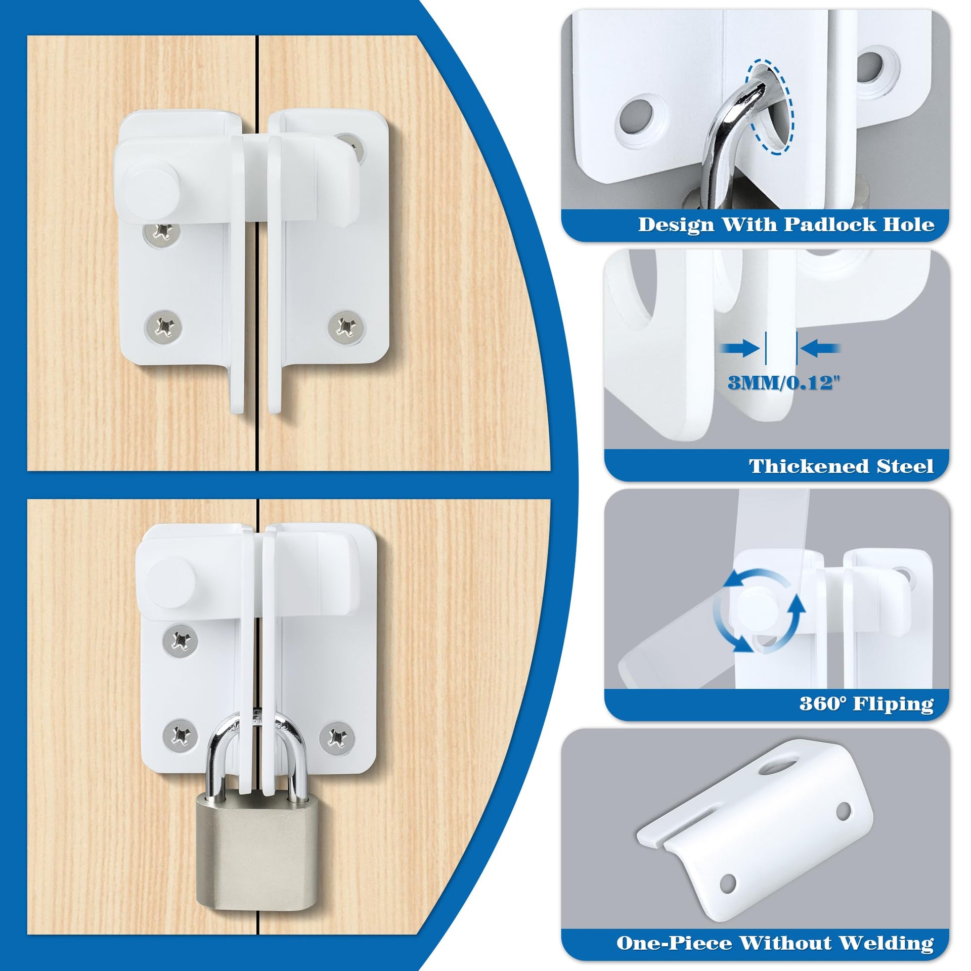 Flip Latch Gate Latches Slide Bolt Latch Safety Door Lock Catch for Barn Cabinet Pet Cage Wood Fence Bathroom Garage Window