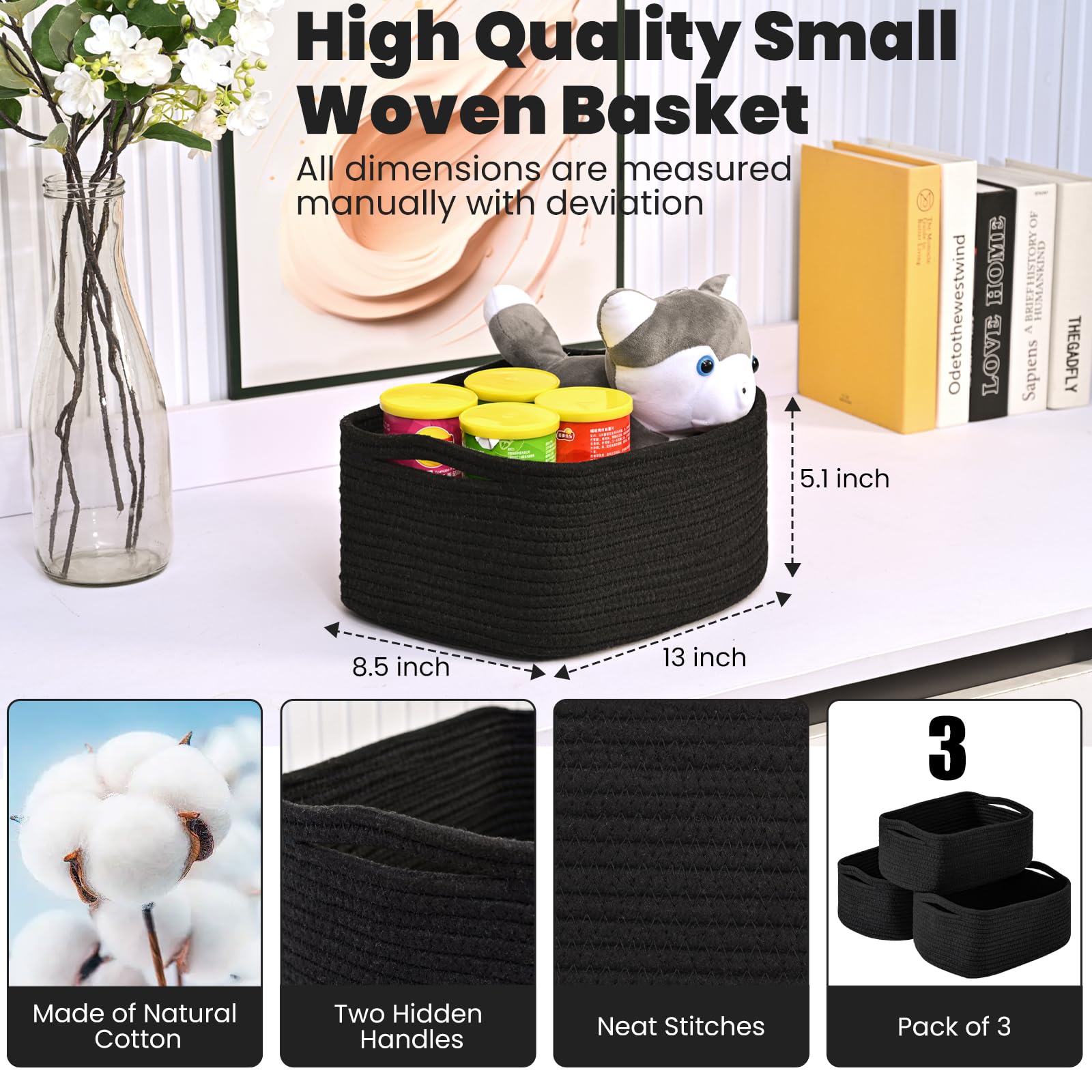 Small Black Baskets for Organizing (3 Count)