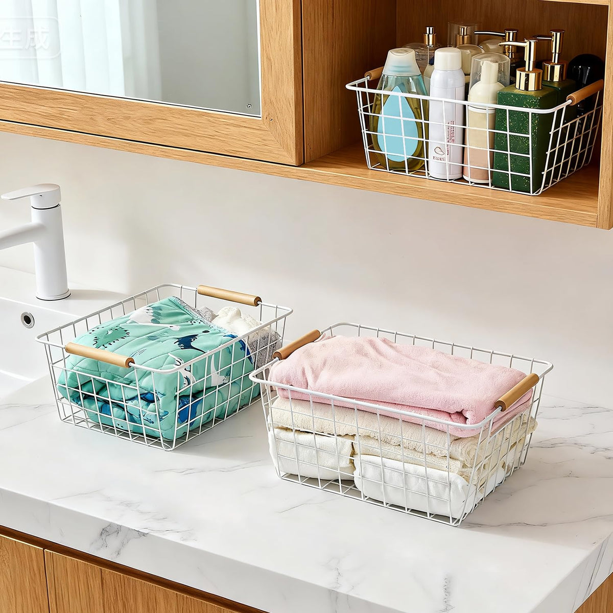 white wire baskets for organizing with Wooden Handles Storage Organizer Baskets (2 Count)
