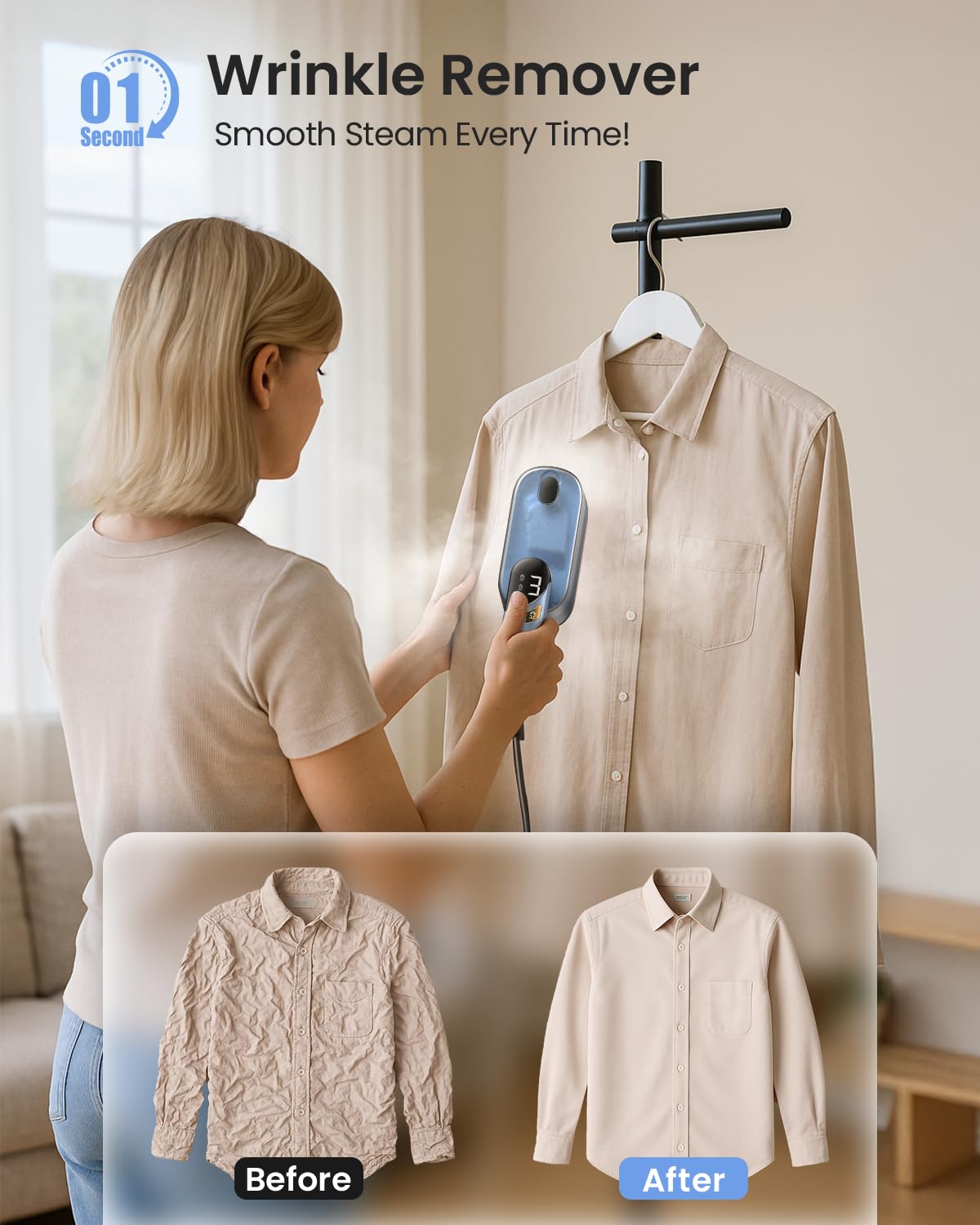 2-in-1 Steamer Iron for Clothes, 1000W, 9s Fast Heat-Up, 120V