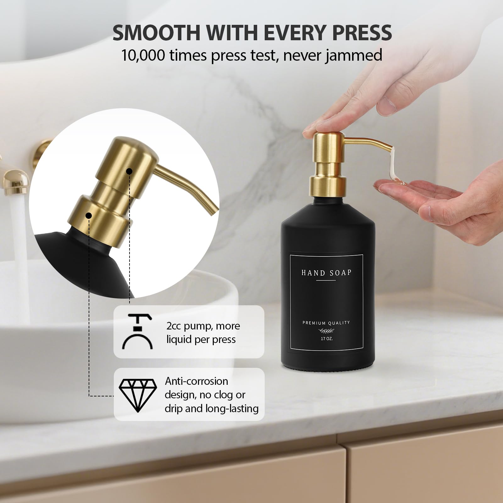 Black Glass Kitchen Hand and Dish Soap Dispenser Set (2 Count)