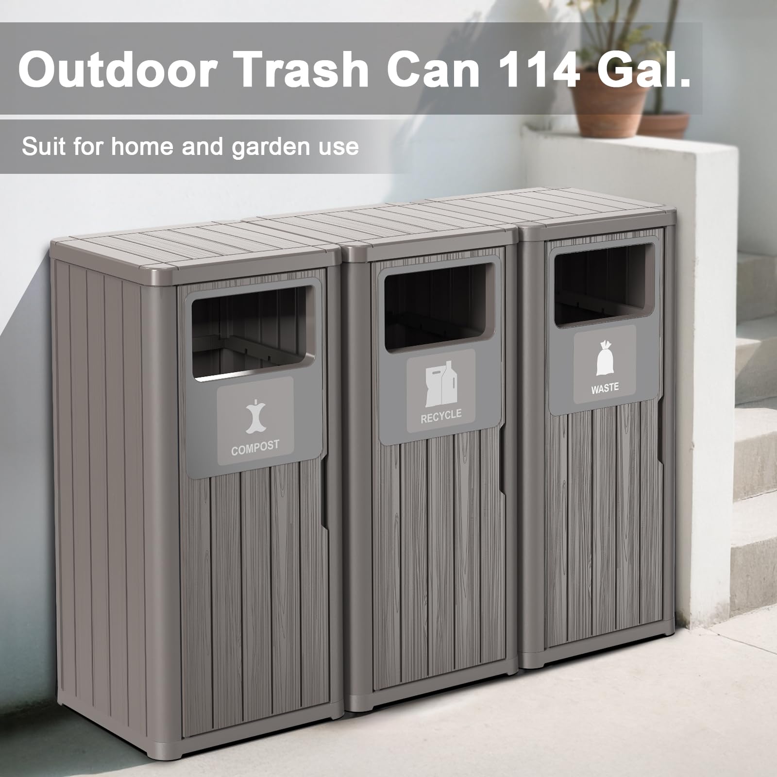 Outdoor Three Barrel Trash Can