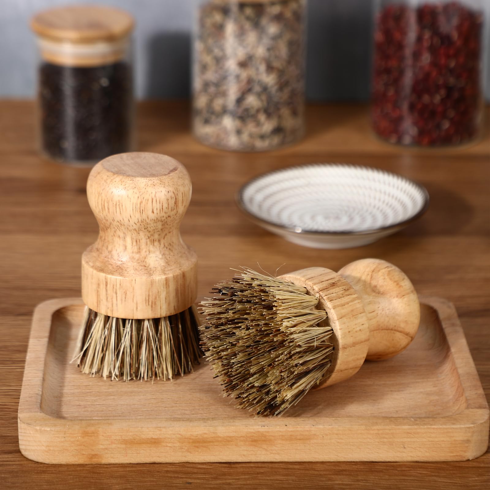 6 Packs Bamboo Dish Scrub Brushes Wooden Scrubbers Set Kitchen Dishwashing Scrubber with Natural Sisal Bristles for Iron Pot Pan Sink (6 Count)