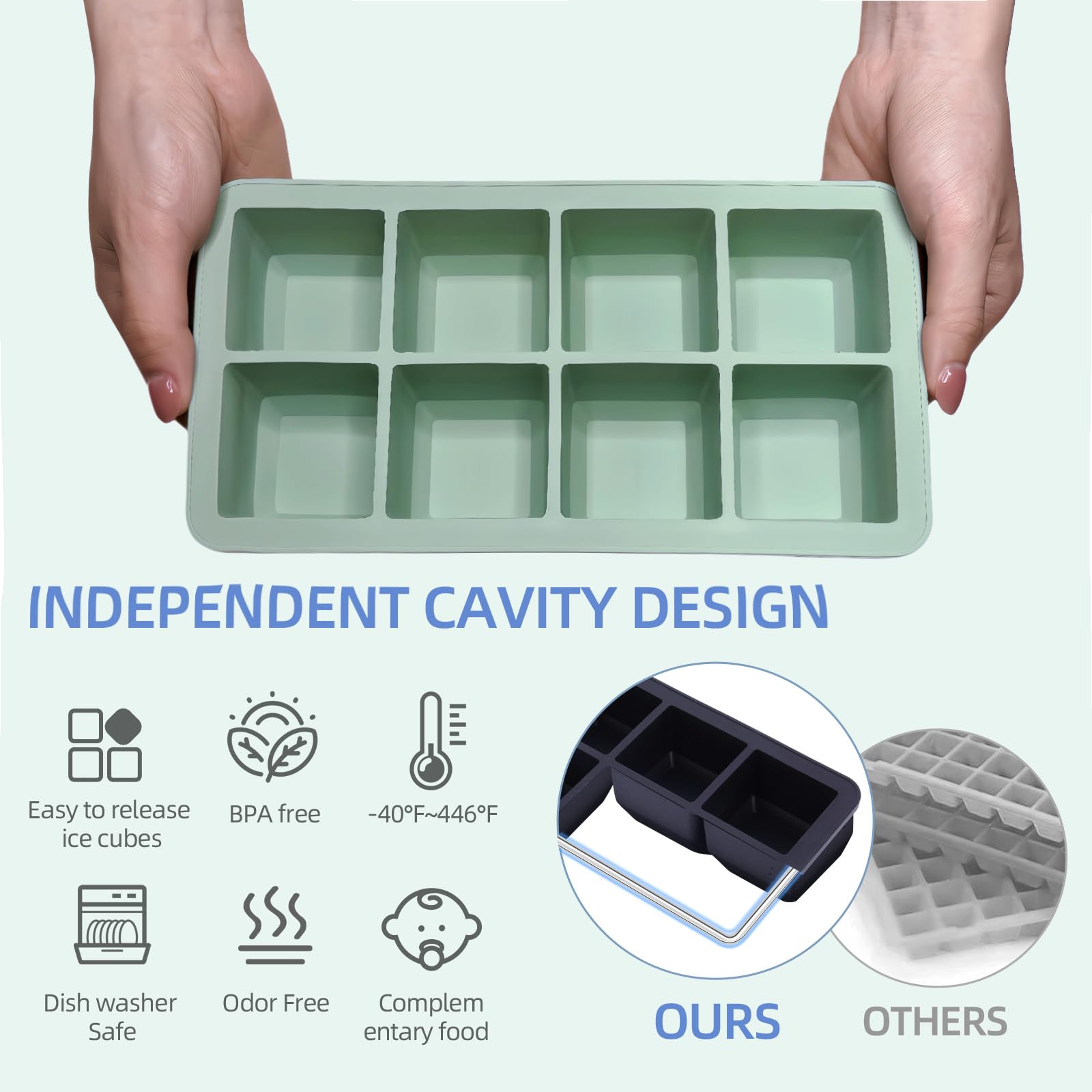 2 Pack Silicone 2 Inch Large Ice Cube Molds for Cocktails Wine Fruit and Bourbon Whiskey Easy Release Ice Cube Tray with Lid Ideal for Cold Drinks and Entertaining Gatherings (15.34 Ounce)