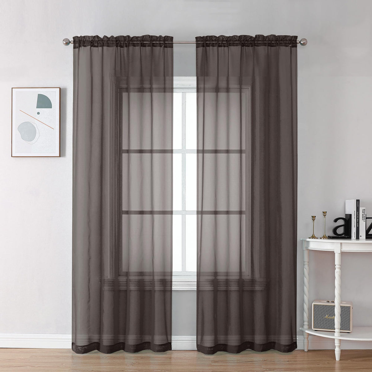 Chocolate Brown Sheer Curtains 78 Inches Long 2 Panels Set for Living Room (2 Count)