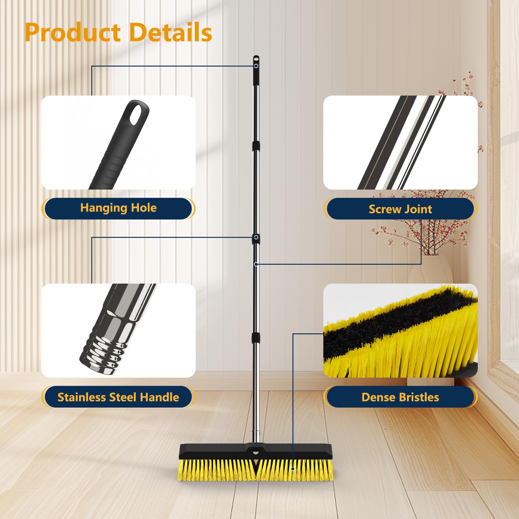 18 Inches Push Broom Outdoor with 65" Adjustable Handle