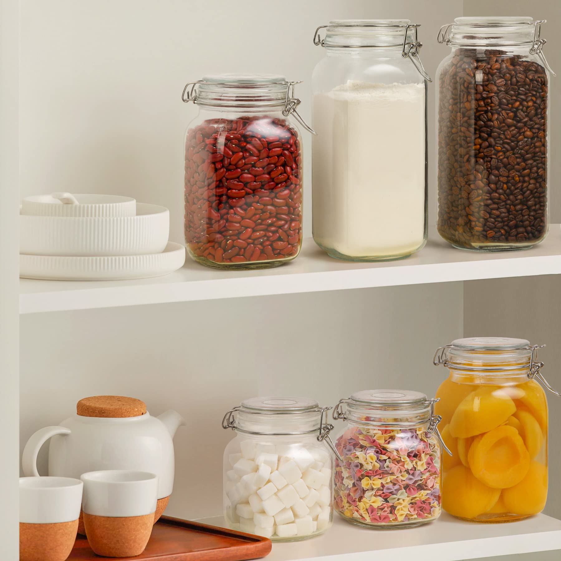 Square Glass Pantry Jars with Airtight Lids 34 oz 3 Pack Coffee (3 Count)