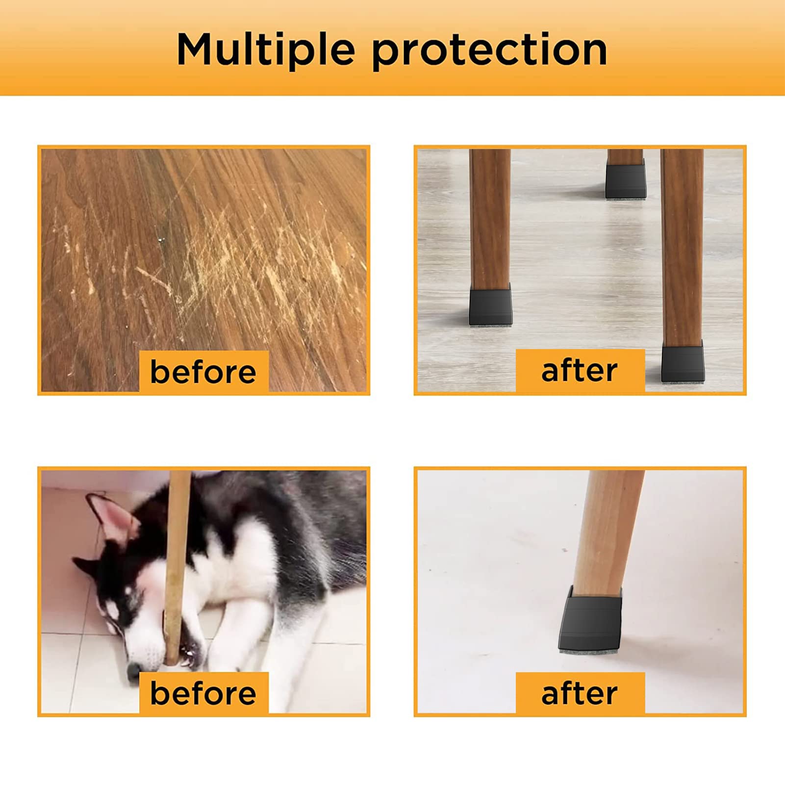 Square Chair Leg Protectors for Hardwood (16 Count)